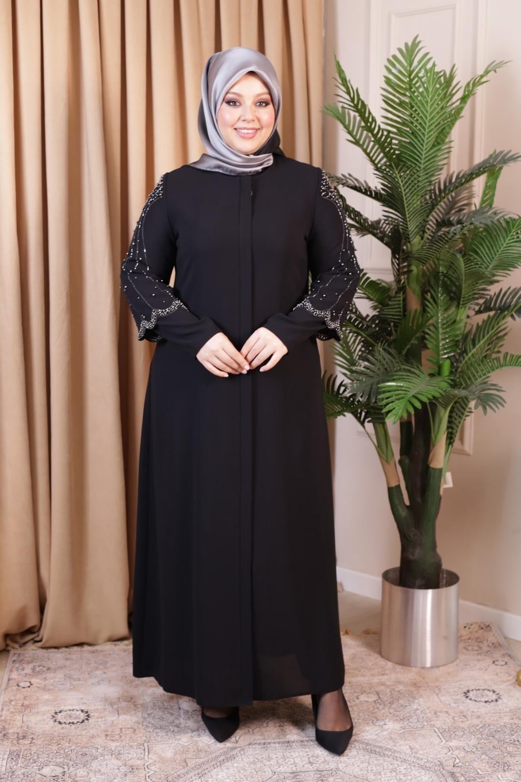 2521 CODE SEASHELL STONE EMBROIDERED ABAYA