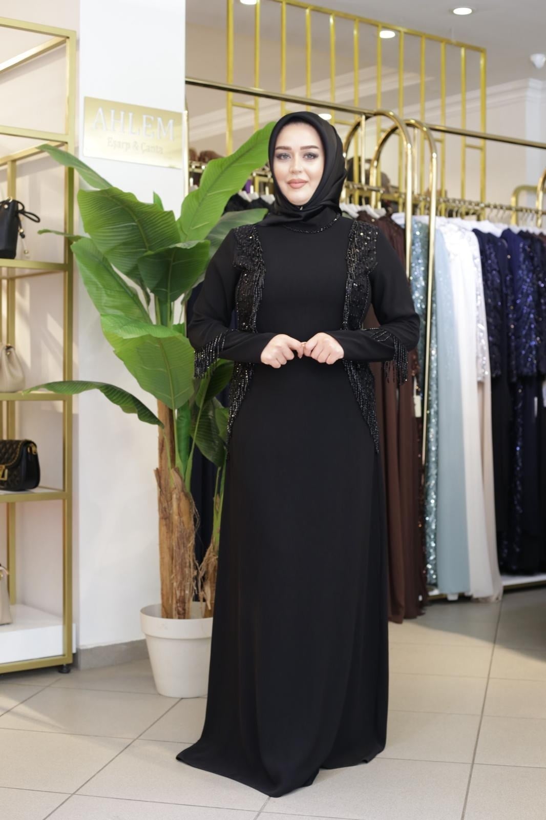 PUL DETAYLI TAŞLI ELBİSE 7216 KOD