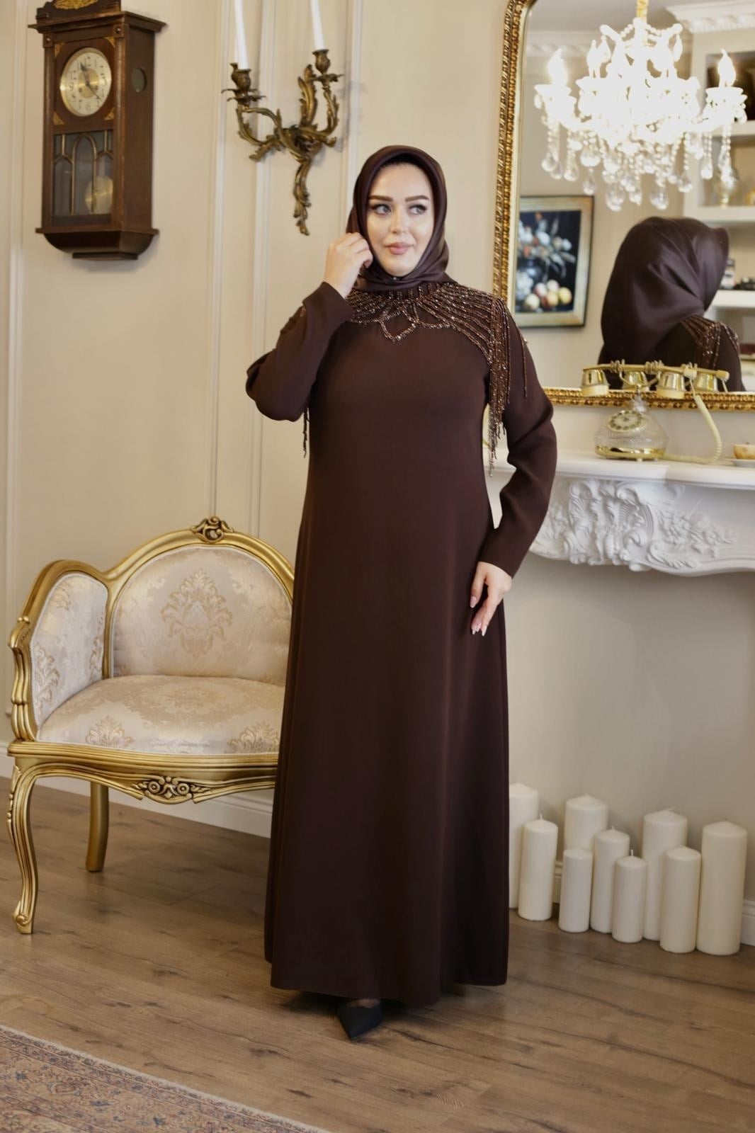 SALKIM TAŞLI KREP ELBİSE 3514 KOD