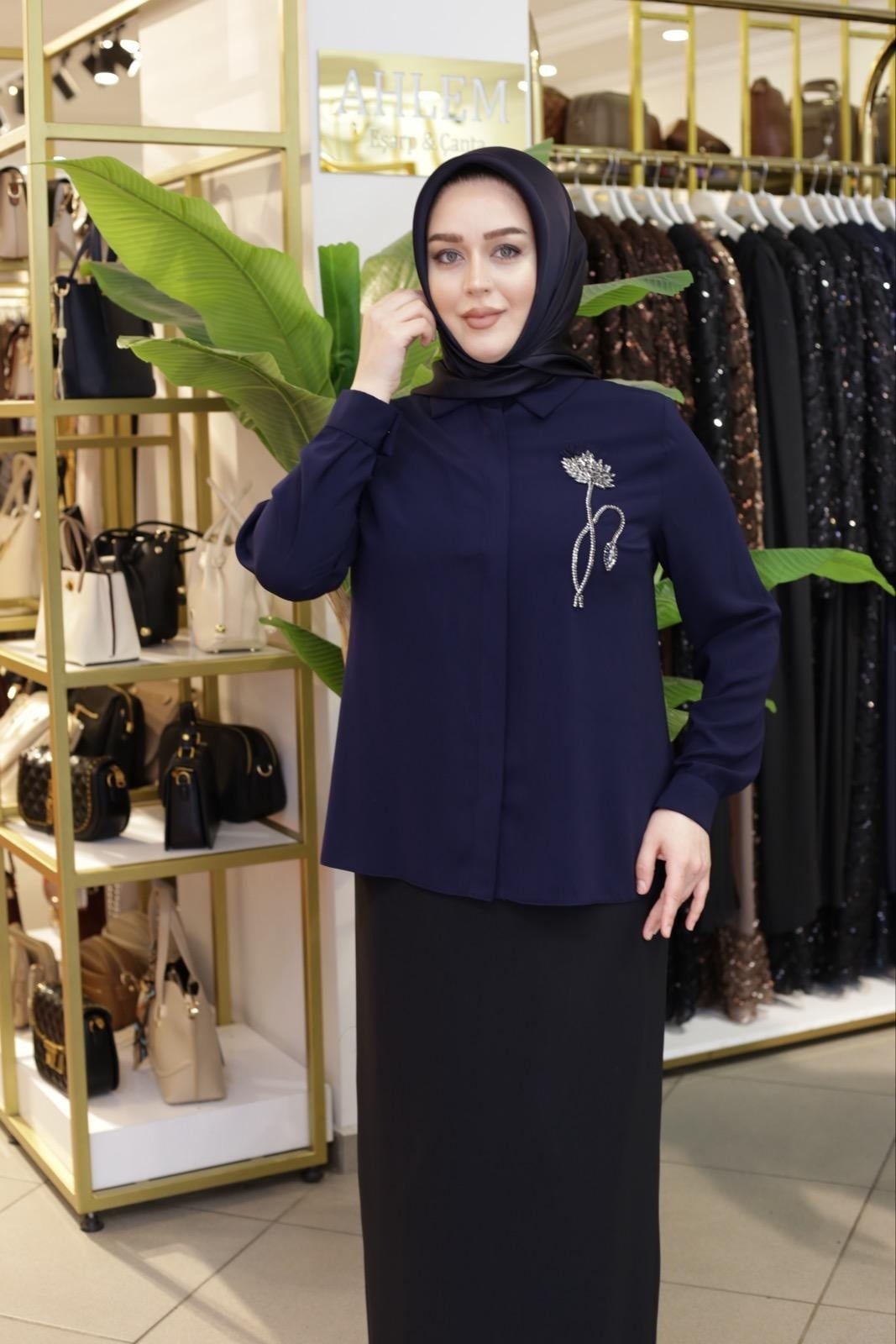 SAWOROSKİ ÇİÇEK TAŞLI KISA GÖMLEK 1176 KOD