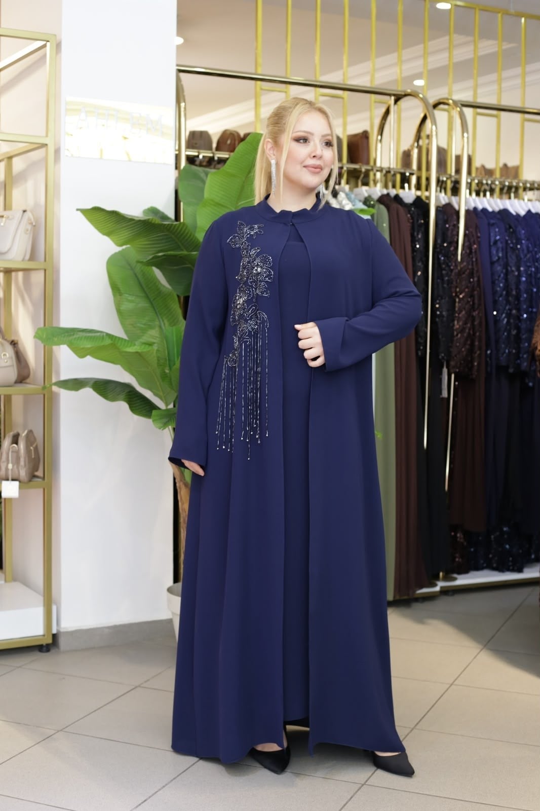 BEY801 CODED SEQUENCE STONE-EMBELLISHED ABAYA SET