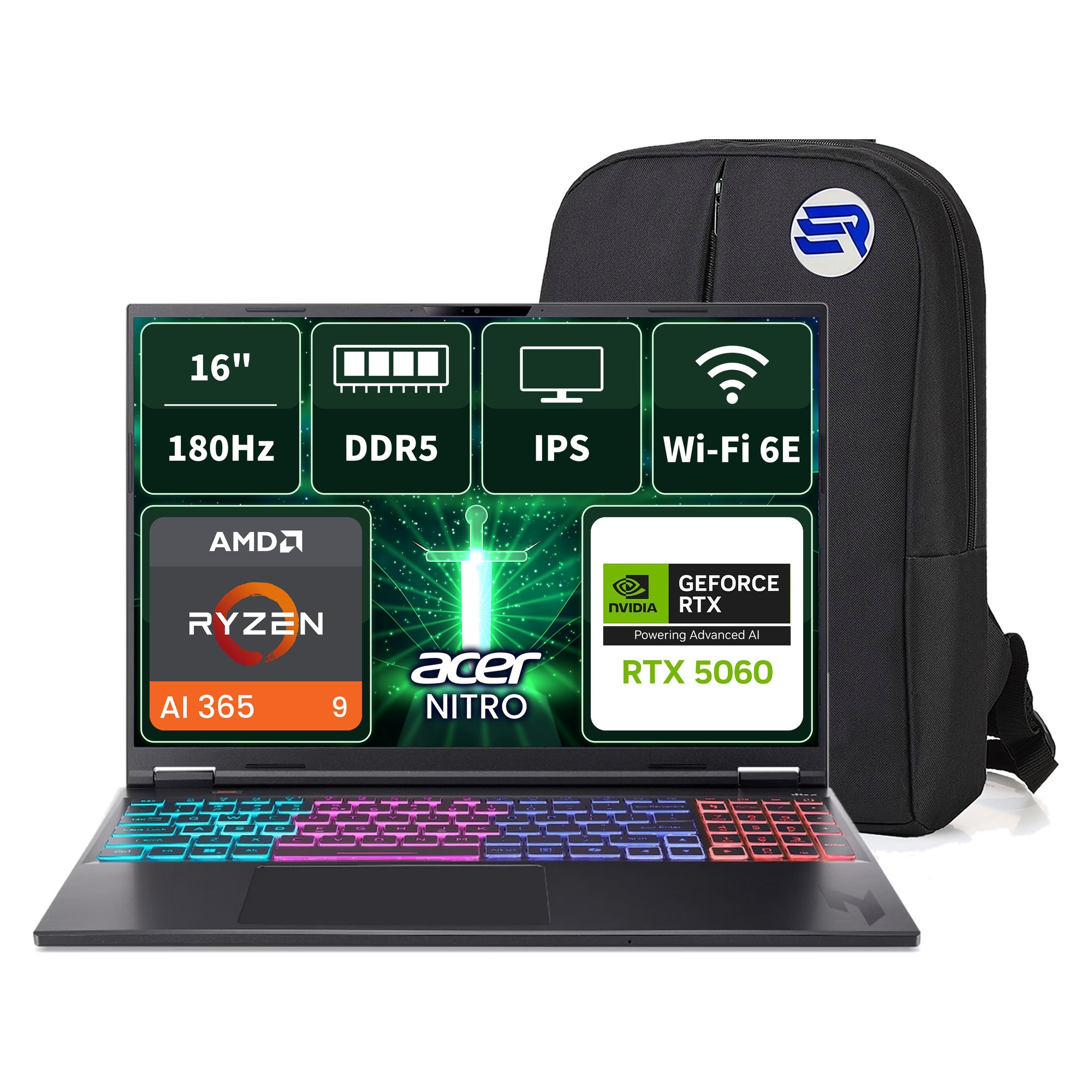 Acer Nitro 16S AN16S-61 NH.QXUEY.001EP5 RyzenAI9 365 RTX5060 24GBRAM 1TBSSD 16 WQXGA 180Hz Win11 Pro + ElektroPasaj Çanta