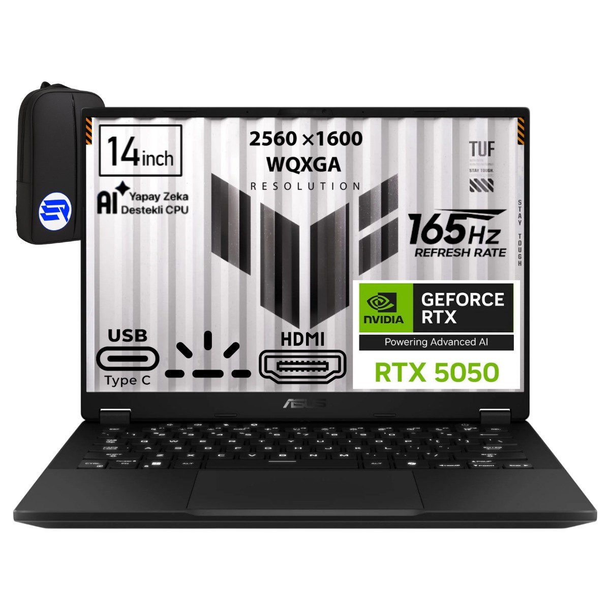 Asus Tuf Gaming A14 FA401UH-RG025 Ryzen 7 260 16GB 512GB SSD RTX5050 14 '' Wqxga 165Hz Windows 11 Pro + Elektropasaj Çanta