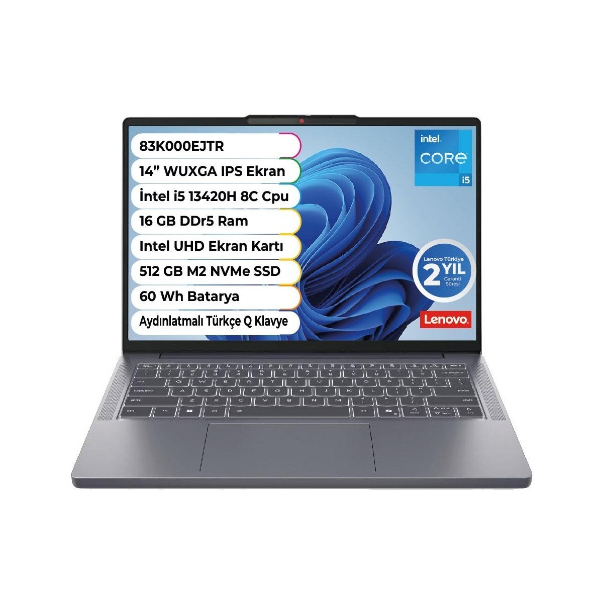 Ideapad Slim 3 14IRH10 Intel Core I5 13420H 16 GB 512 GB SSD Freedos 14 Inç IPS 83K000EJTR