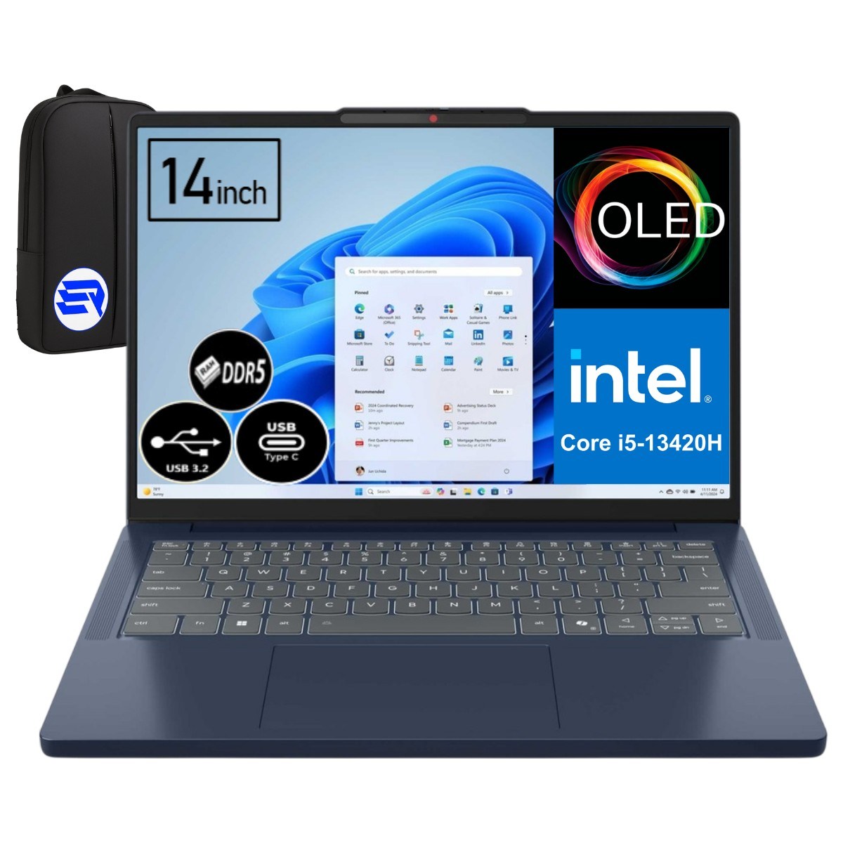 Lenovo Ideapad Slim 3 Intel Core I5-13420H 16GB Ram 1tb WIN11 Pro 14 Inç Wuxga OLED Ekran 83K0001GTREP4 + Elektropasaj Çanta