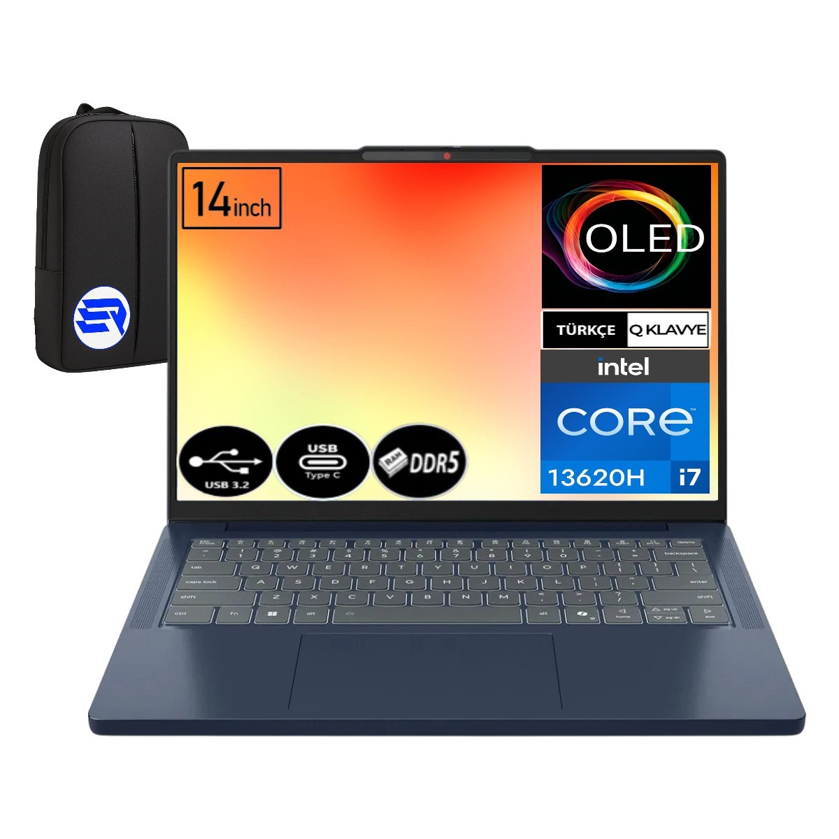 Lenovo Ideapad Slim 3 Intel Core İ7-13620H 16GB Ram 1tb SSD WIN11 Pro 14'' Inç OLED Ekran 83K00018TREP2 + Elektropasaj Çanta