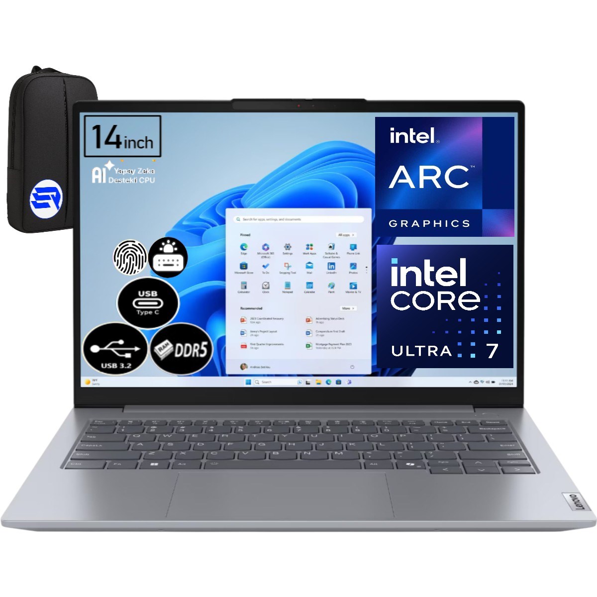 Lenovo Thinkbook 14 G7 Iml Intel Core Ultra 7-155H 64GB Ram 512GB SSD 14'' Wuxga WIN11 Pro 21MR0050TREP2 + Elektropasaj Çanta