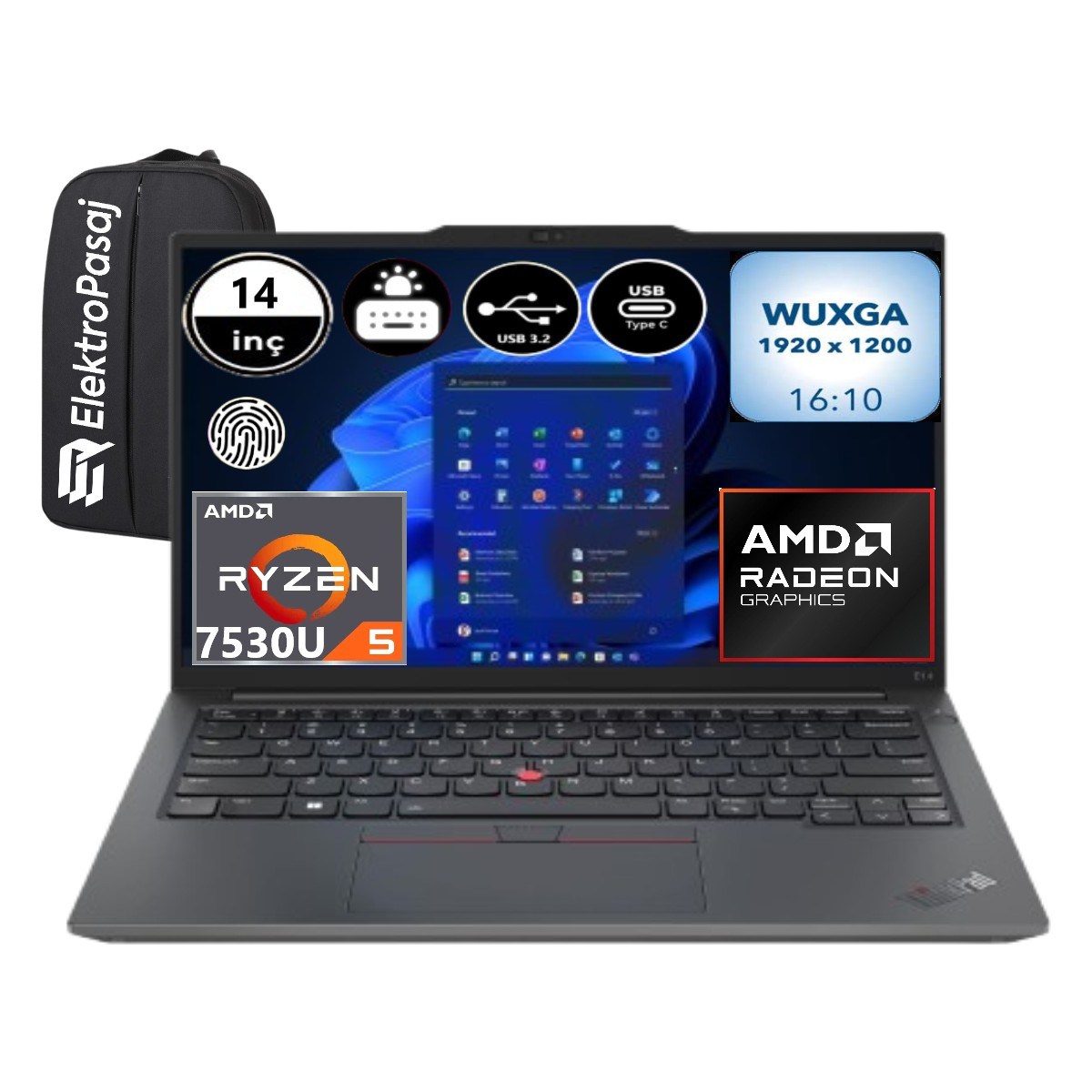 Lenovo Thinkpad E14 Gen 5 21JR0009TX-EP2 Ryzen 5 7530U 32 GB Ram 512 GB SSD 14