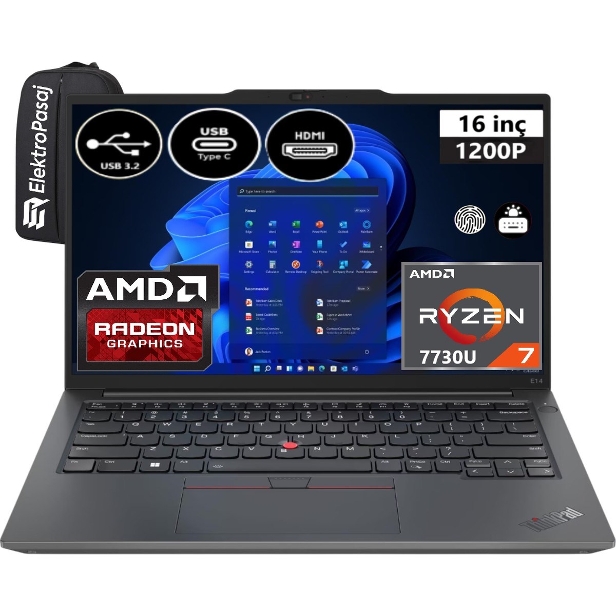 Lenovo Thinkpad E16 Gen 1 21JT0017TX Ryzen 7 7730U 16 GB Ram 512 GB SSD 16