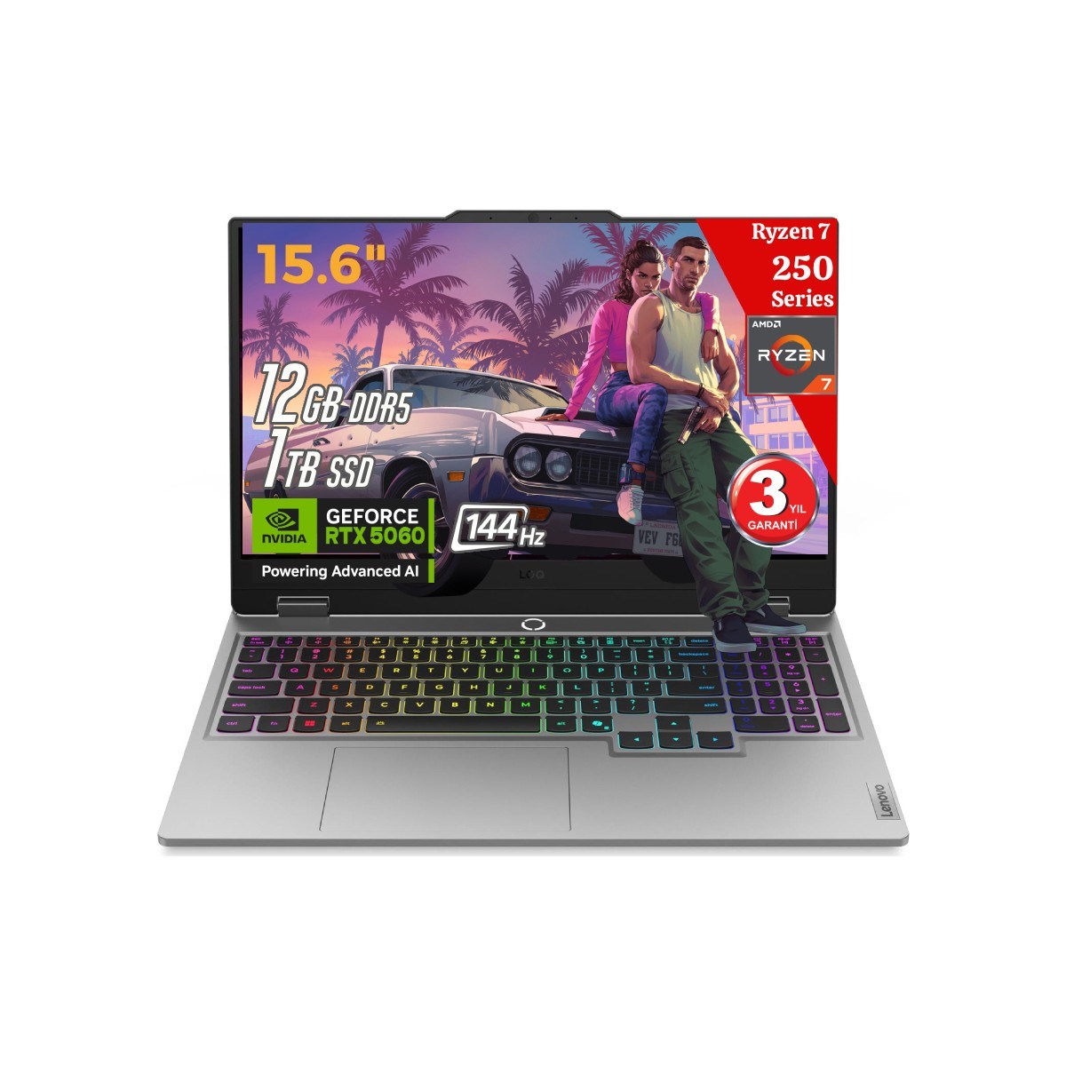 Loq 15AHP10 Aı Amd Ryzen7 250 12GB Ddr5 1tb SSD RTX5060 8gddr7 15.6 Fhd 144Hz Freedos 83JG006FTR Taşınabilir Bilgisayar (Yapay Zeka Destekli)