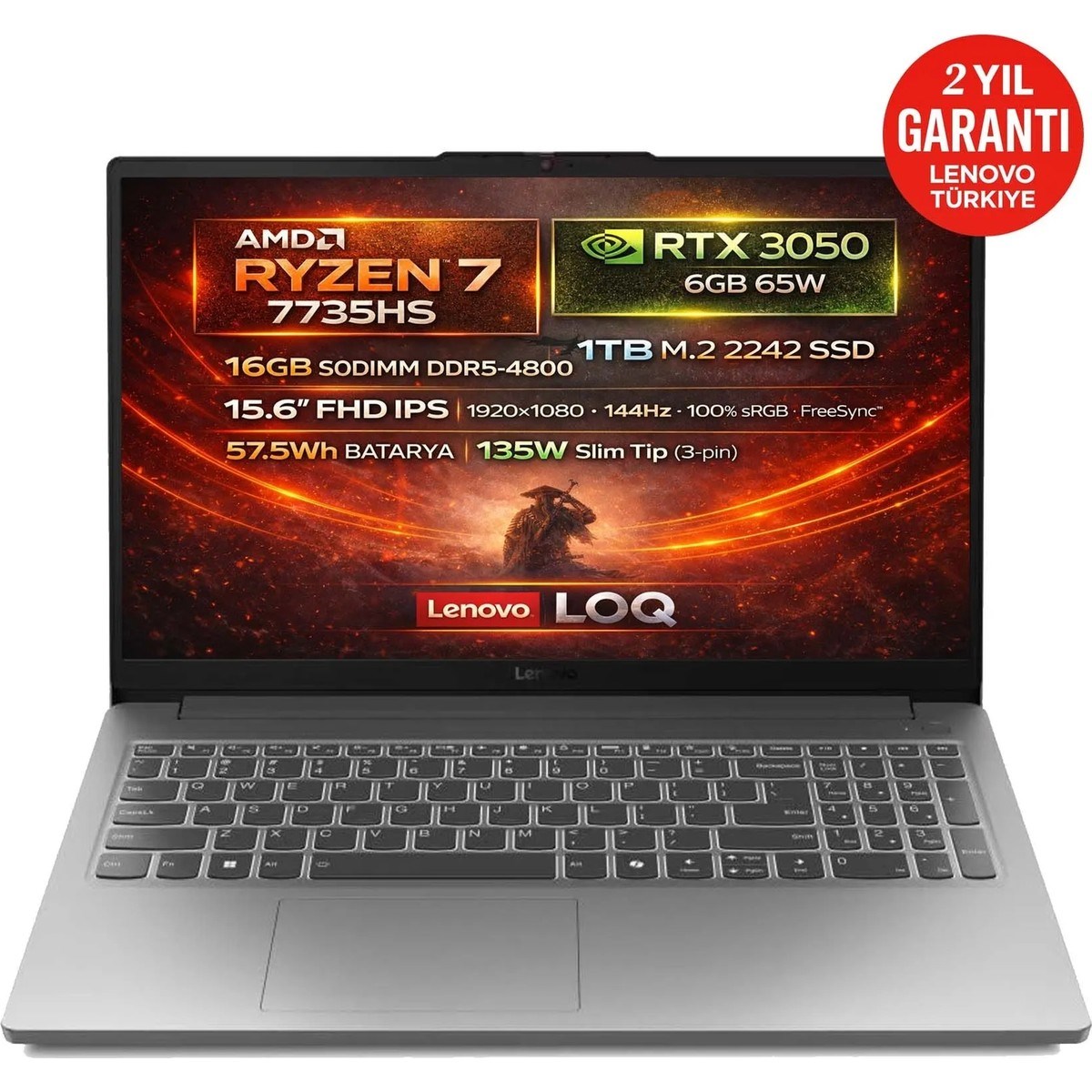 LOQ 15ARP10E AMD Ryzen 7 7735HS 16GB 1TB SSD RTX 3050 6GB 15.6