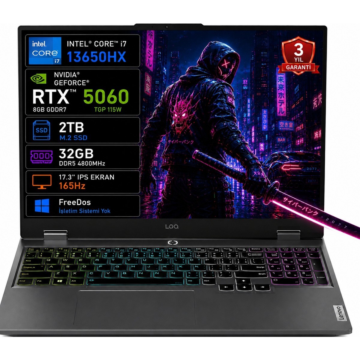 Loq 17IRX10 83JH00CKTR-01 I7-13650HX 32GB 2tb SSD RTX5060 8gb Tgp 115W 17.3