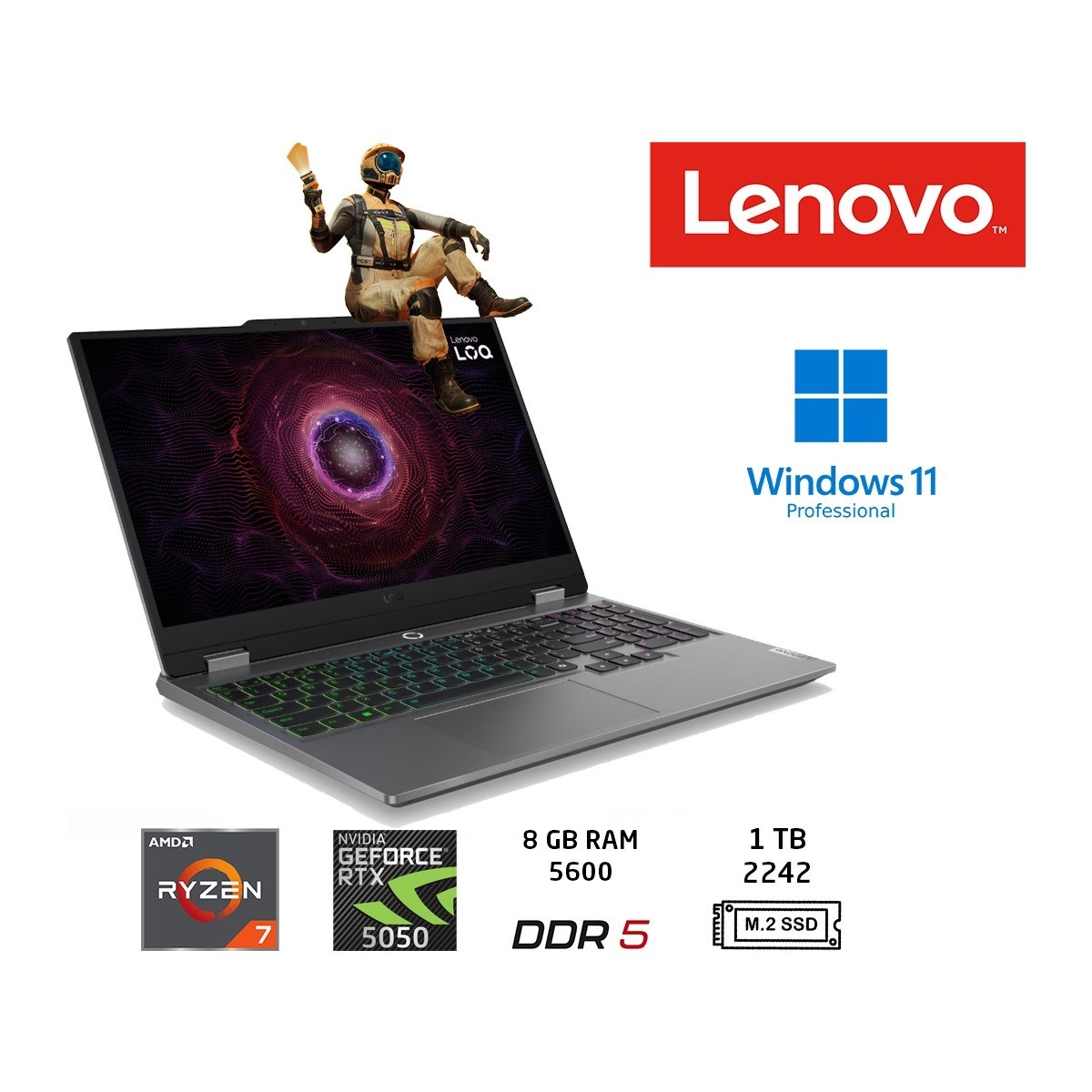 loq Amd Ryzen 7 250 8gb 1tb SSD RTX5050 W11PRO 15.6