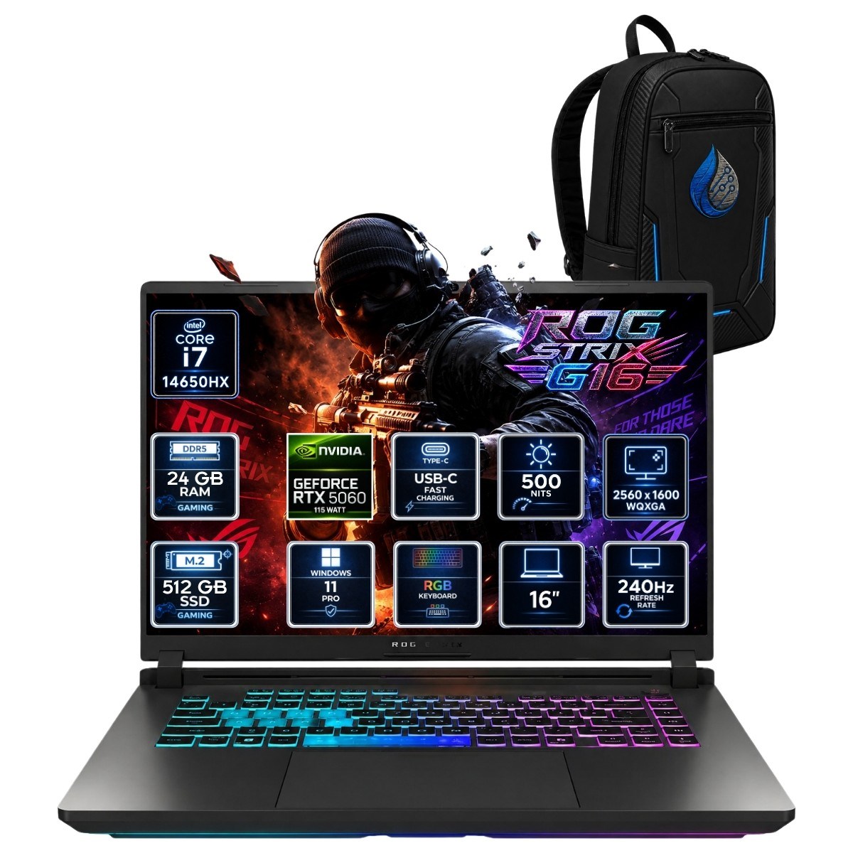 Rog Strix G16 Intel Core I7-14650HX 24 GB Ddr5 512 GB SSD Rtx 5060 8gb 16'' Wqxga Rog Nebula IPS 240Hz Windows 11 Pro Oyuncu Dizüstü Bilgisayar G615JMR-S5048RNP05