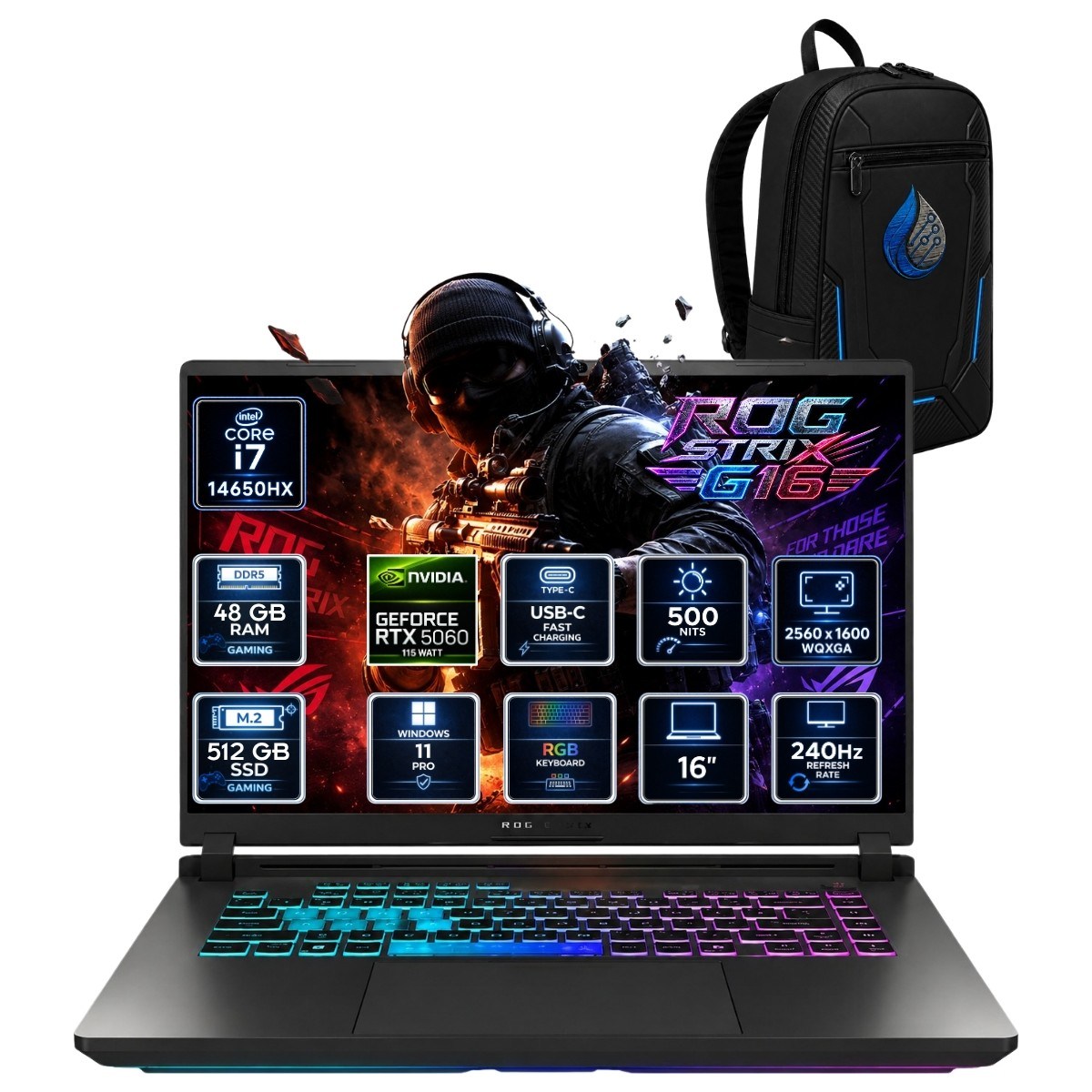Rog Strix G16 Intel Core I7-14650HX 48 GB Ddr5 512 GB SSD Rtx 5060 8gb 16'' Wqxga Rog Nebula IPS 240Hz Windows 11 Pro Oyuncu Dizüstü Bilgisayar G615JMR-S5048RNP17