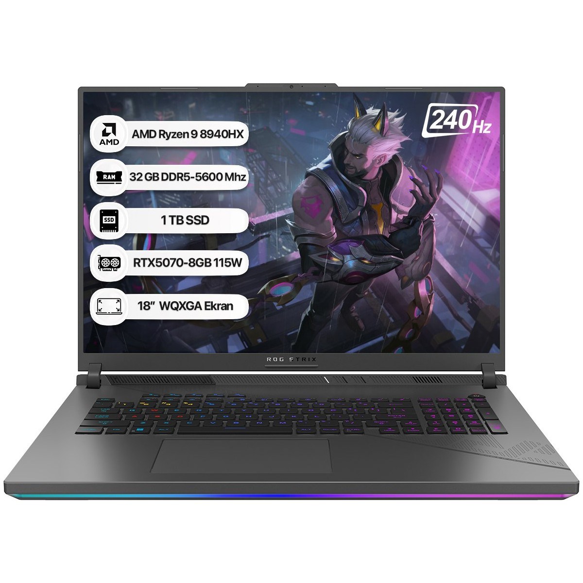 Rog Strix G18 G814PP-S9002 Amd Ryzen 9 8940HX 32GB 1tb SSD RTX5070-8GB 115W Freedos 18