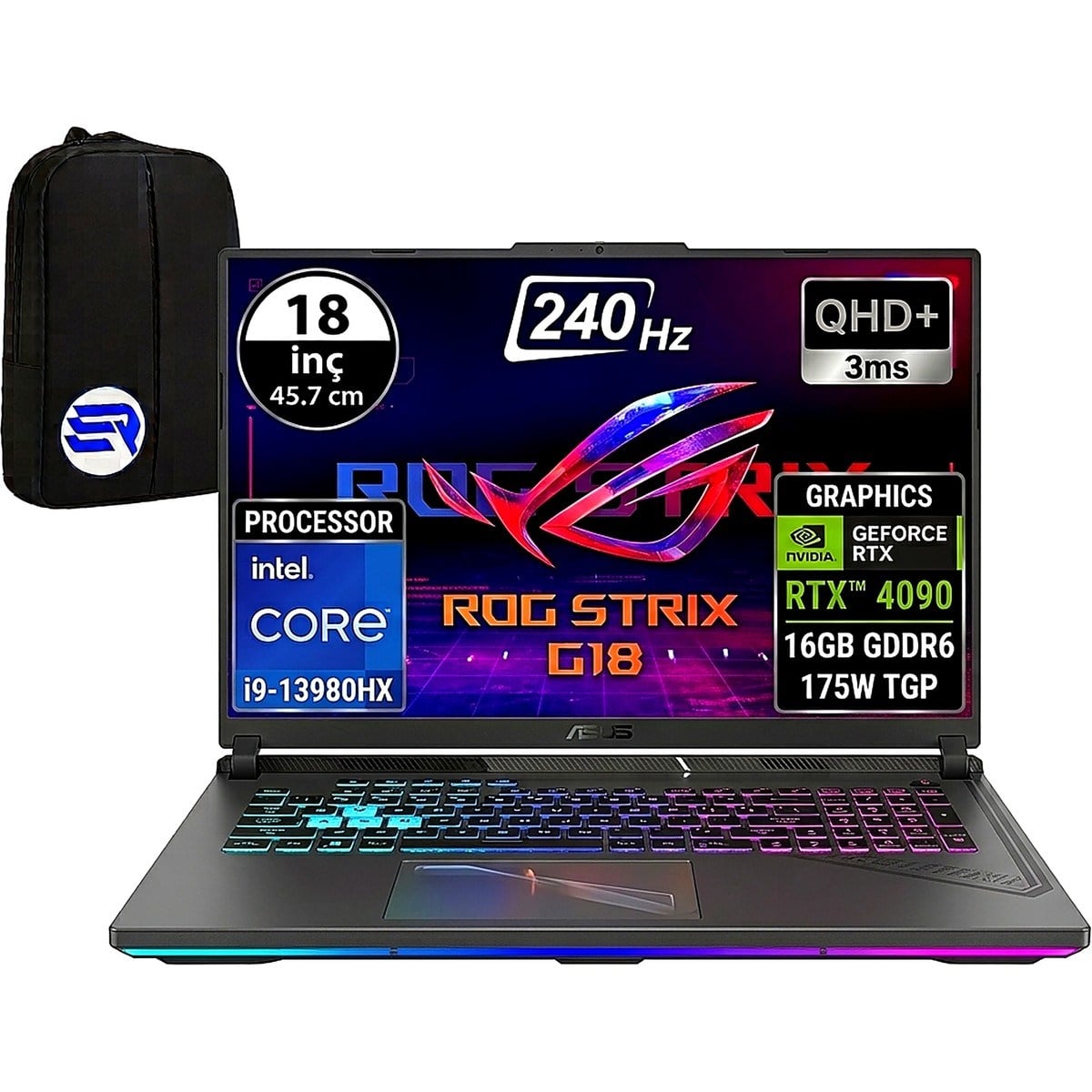 Rog Strix G18 G815LP-S9215EP7 Ultra 7 255HX RTX5070 8gb 64GB 1tbssd 18'' Wqxga 240Hz WIN11 Pro + Elektropasaj Çanta