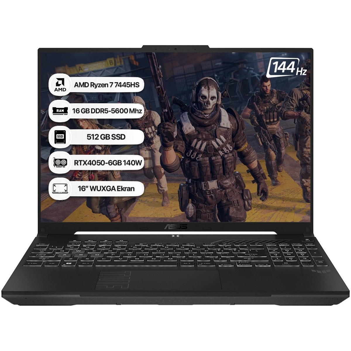 Tuf Gaming A16 FA607NUG-RL212 Amd Ryzen 7 7445HS 16GB 512GB SSD RTX4050-6GB 140W Freedos 16
