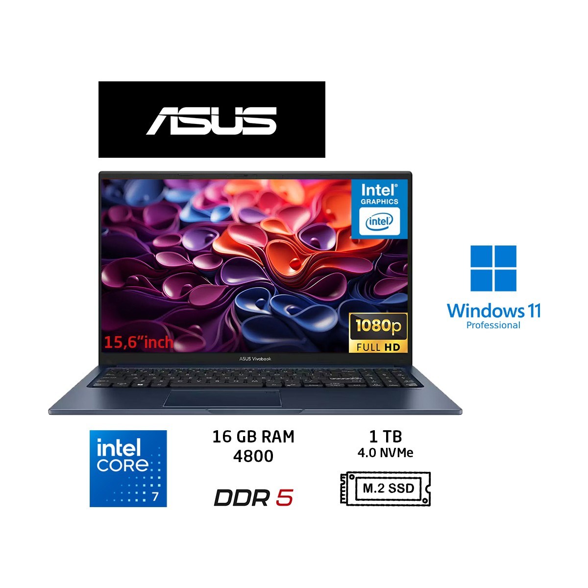 vivobook 15 Core 7 150U 16 Gb-1 Tb Ssd-15.6'' Windows 11 Pro X1504VA-BQ5456 Notebook