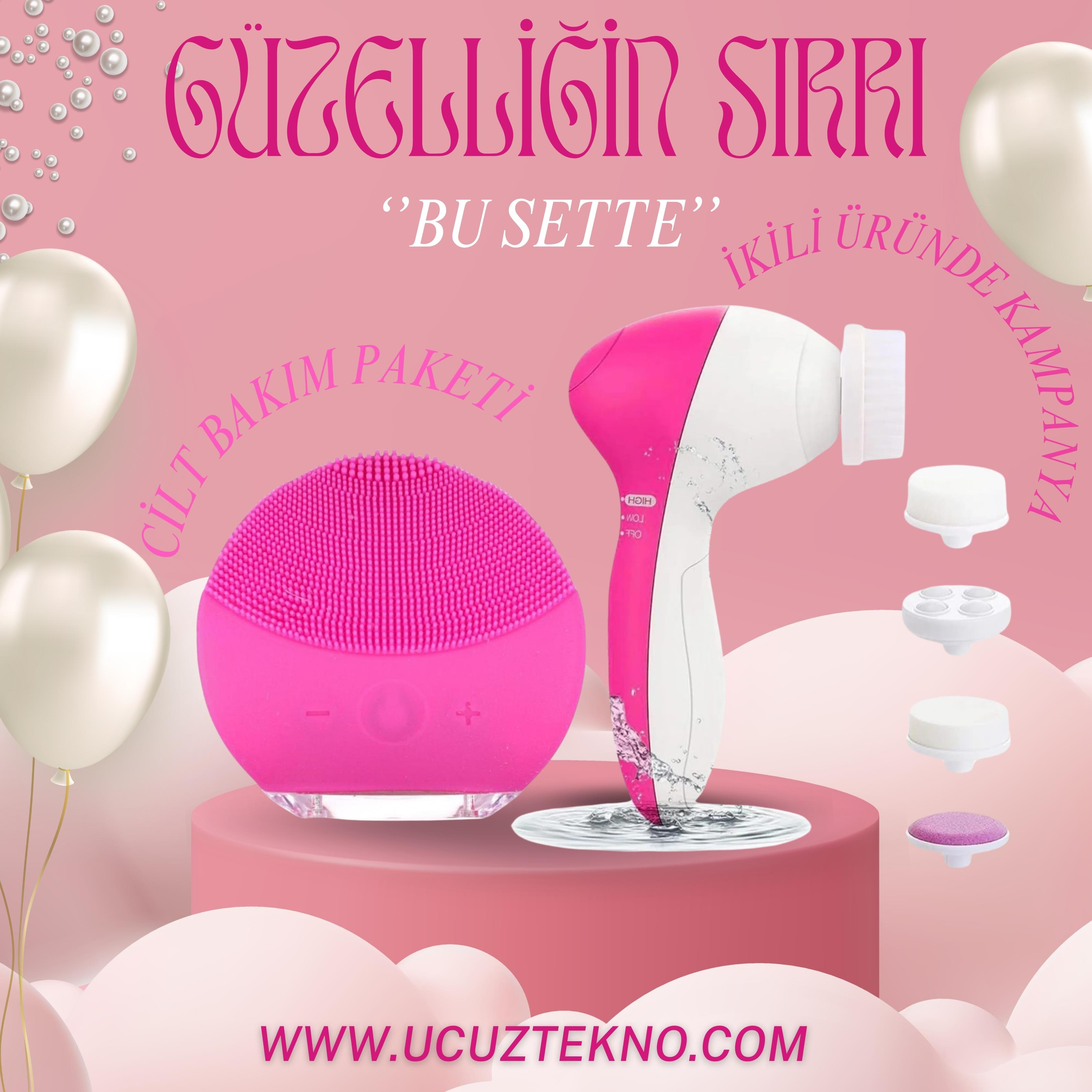 5 Başlıklı Yüz Temizleme Masaj Ve Peeling Fırça Seti &  Forever Şarjlı Titreşimli Cilt Temizleme Cihazı 