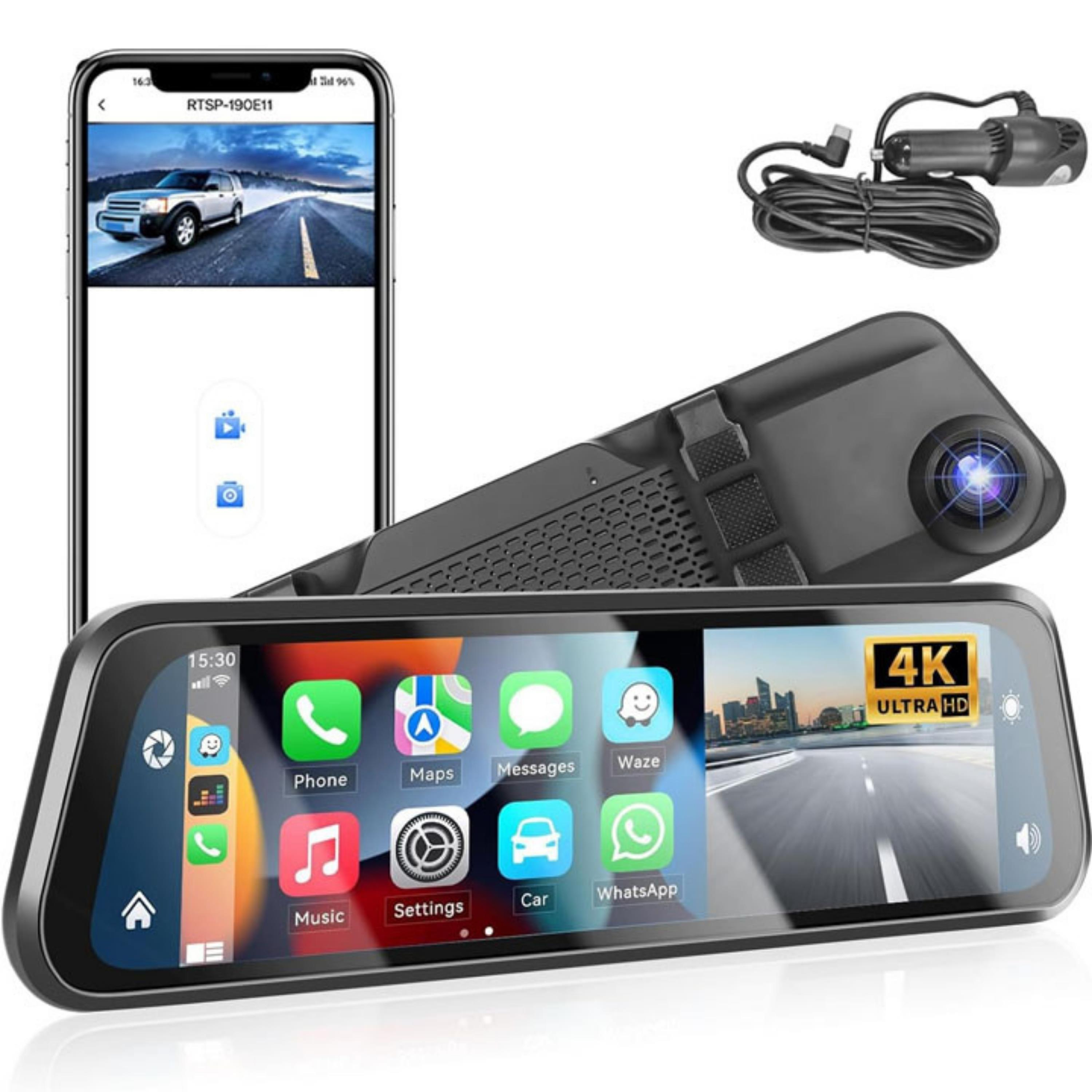 9.66 İnç Dokunmatik Ayna Tipi Araç Kamerası 4K Full HD Ön Arka Kayıt Carplay Android Auto WiFi GPS Gece Görüşlü Park Modlu Dash Cam