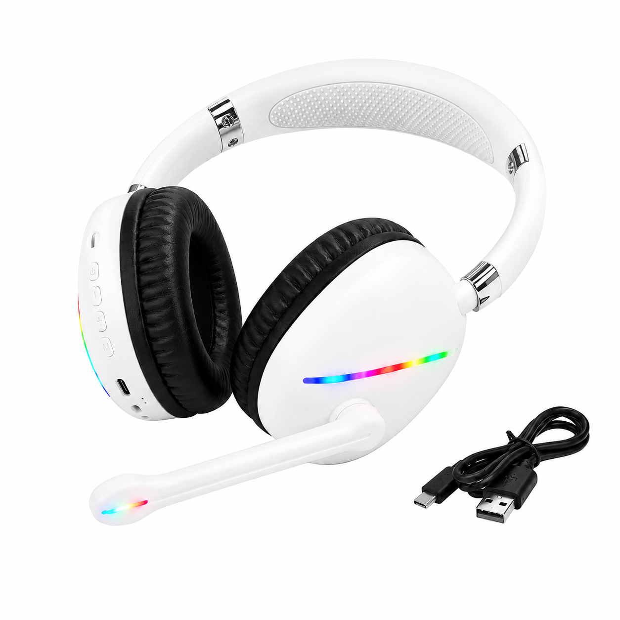 Beyaz Max17 RGB Aydınlatmalı Bluetooth 5.0 Kablosuz Kulak Üstü Oyuncu Kulaklığı Mikrofonlu 40 mm Güçlü Ses TF Kart Destekli Type C Şarjlı Gaming Headset