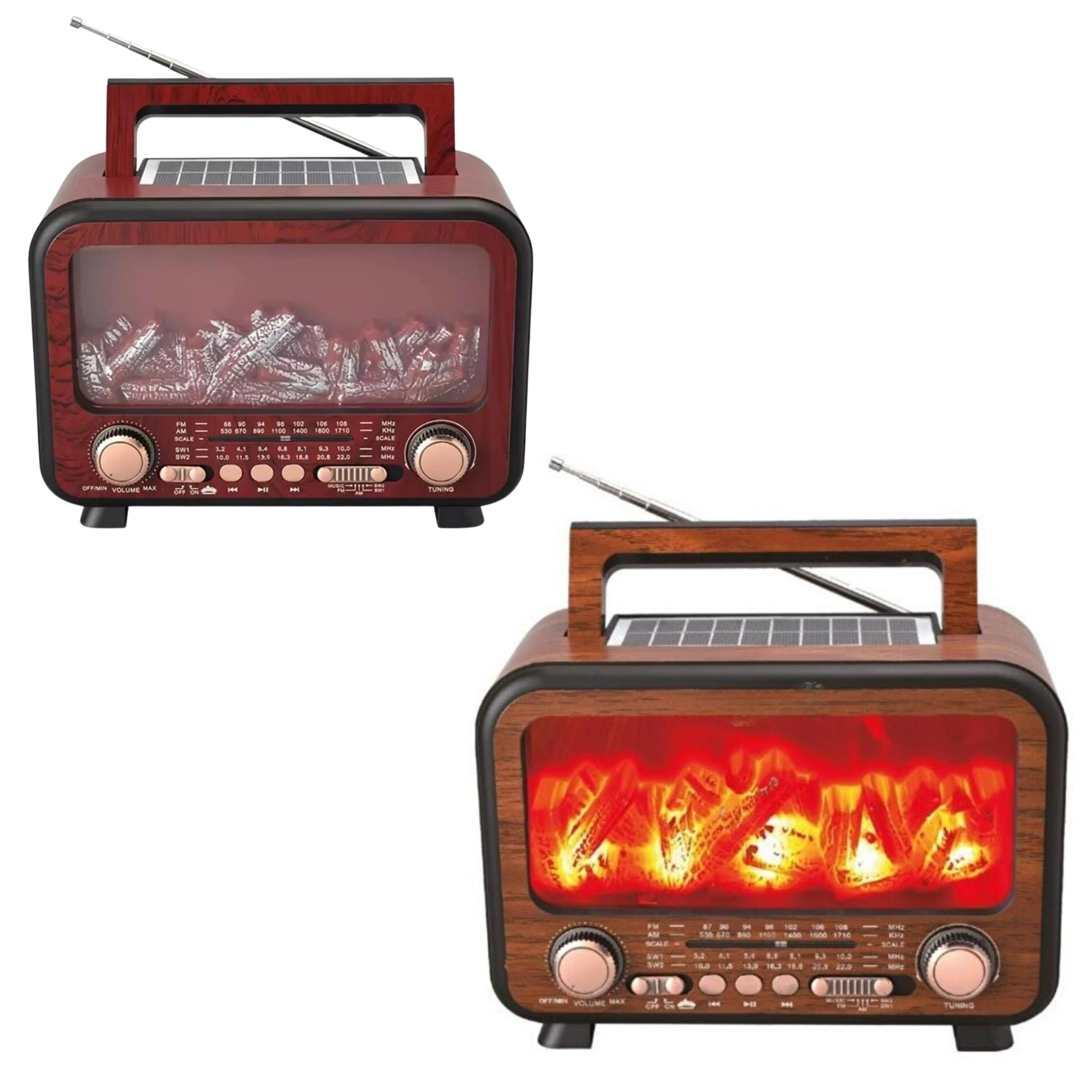 FP-2393-S Şömineli Güneş Enerji Panelli Nostaljik Radyo Taşınabilir Hoparlör Kablosuz Retro Speaker