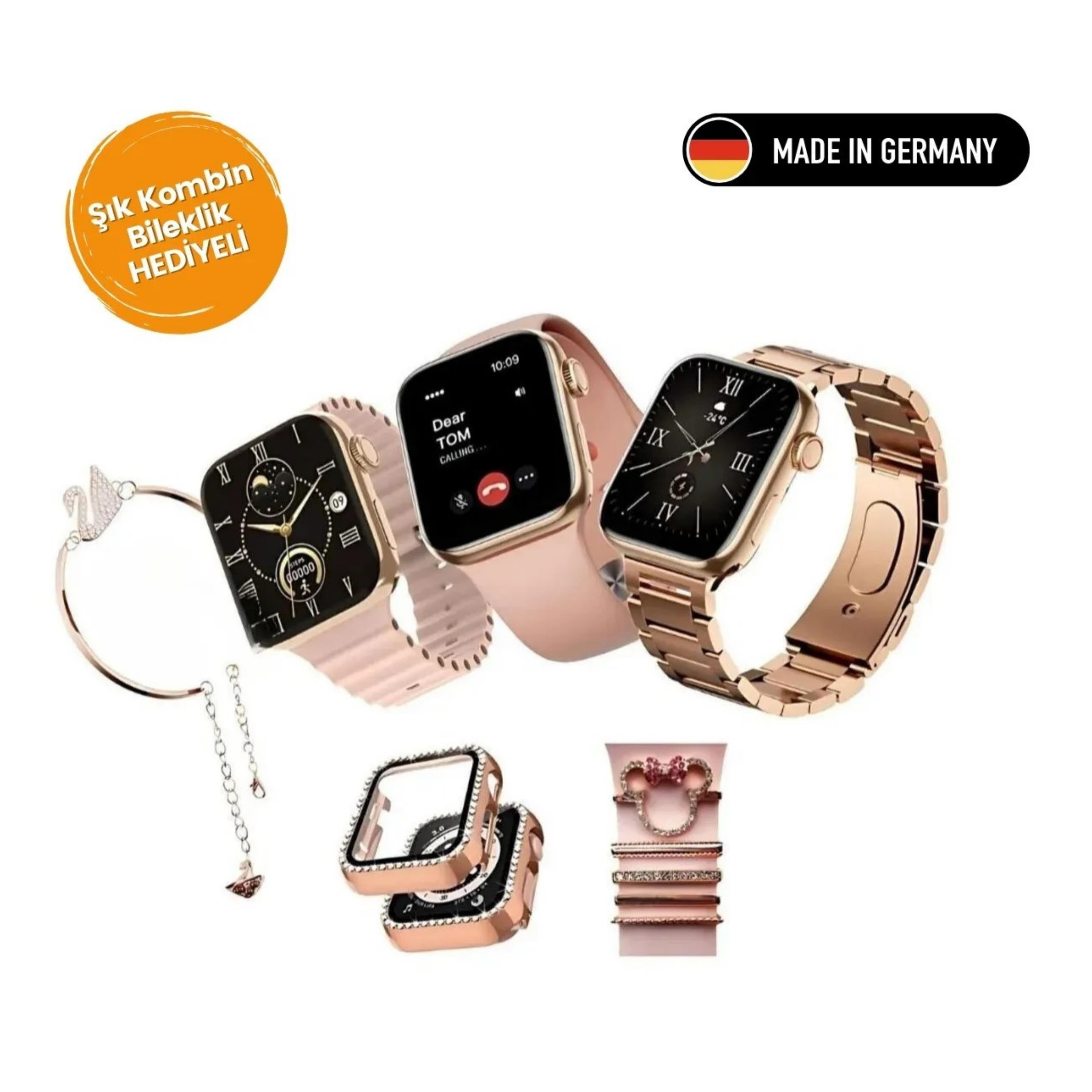 G9 Mini Plus 3 Kordon & Charmlı Rose Gold Akıllı Saat Seti + Bileklik Hediyeli