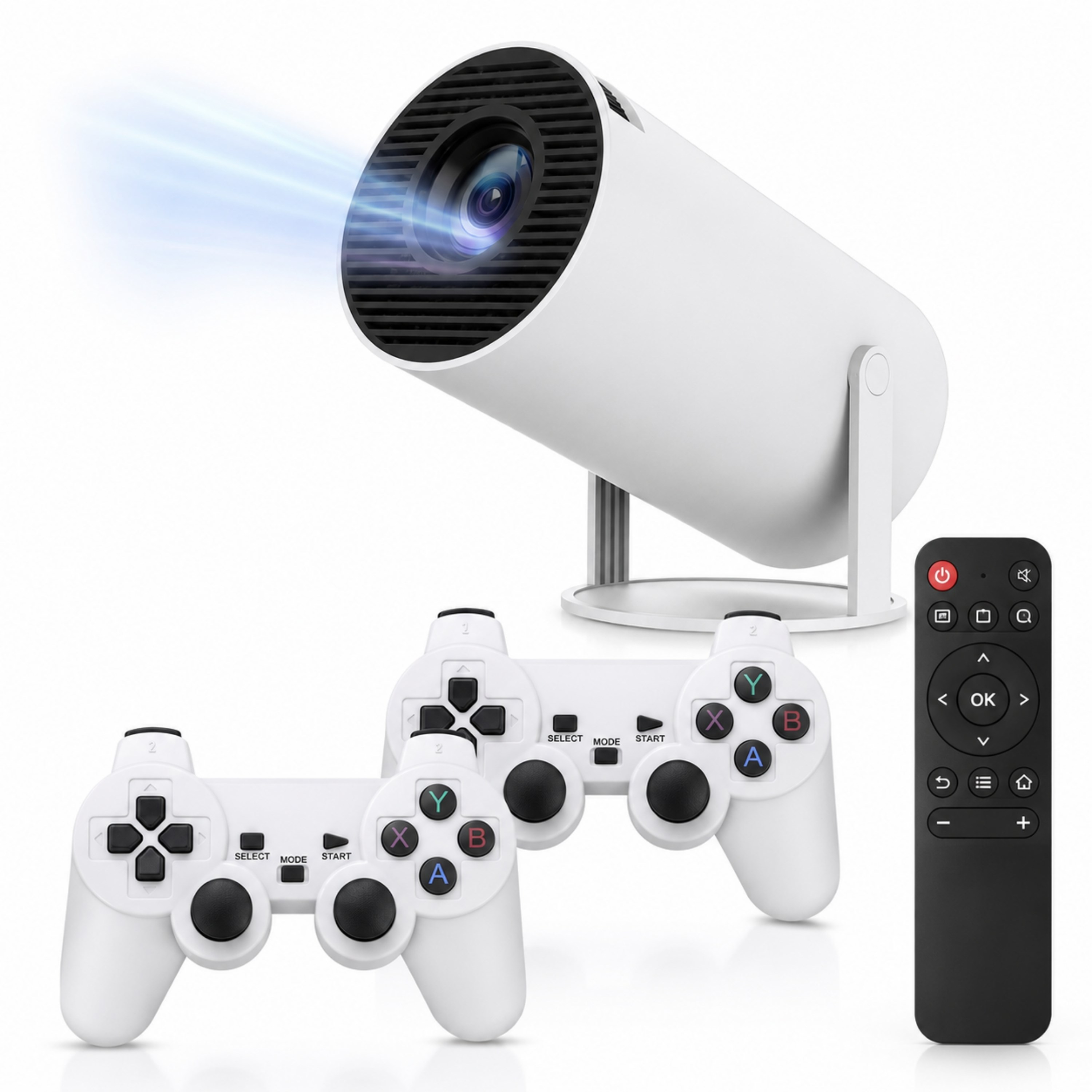 HY300-A Android Akıllı Oyunlu Projeksiyon Cihazı WiFi Bluetooth AirPlay Miracast HDMI USB TF Kart Girişli 2 Kablosuz Oyun Kollu Projektör