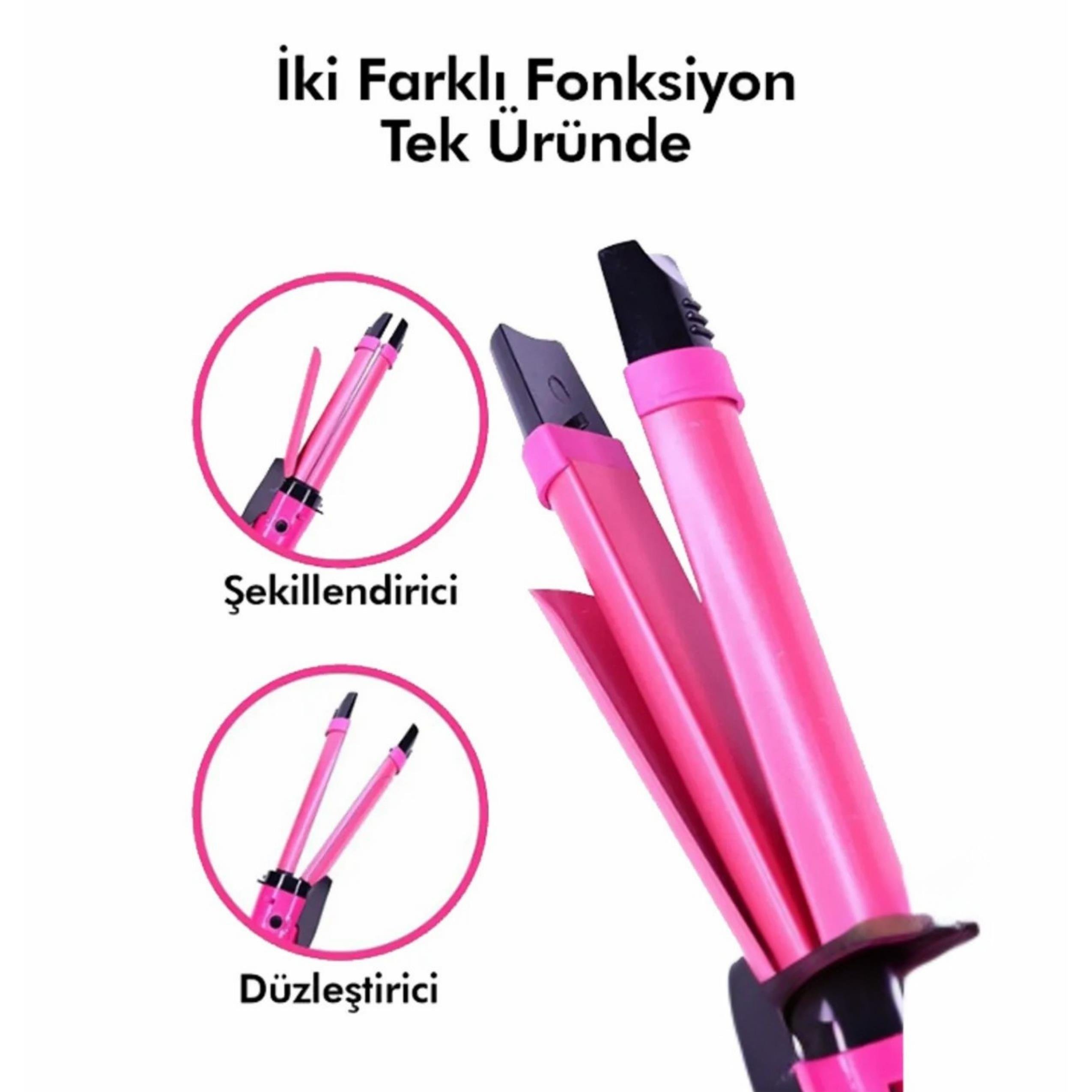 İkili Maşa Pembe Seramik Saç Düzleştirici Saç Maşası 