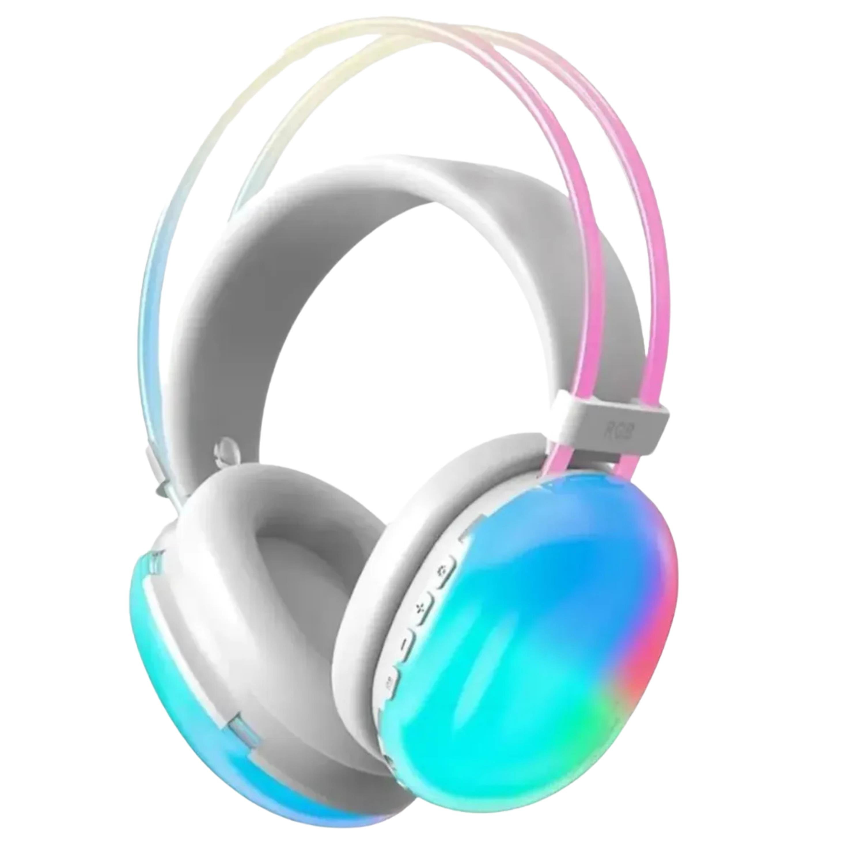 PG580 Oyuncu Kulaklığı RGB Işıklı Kablosuz Kulak Üstü Bluetooth Kulaklık Beyaz