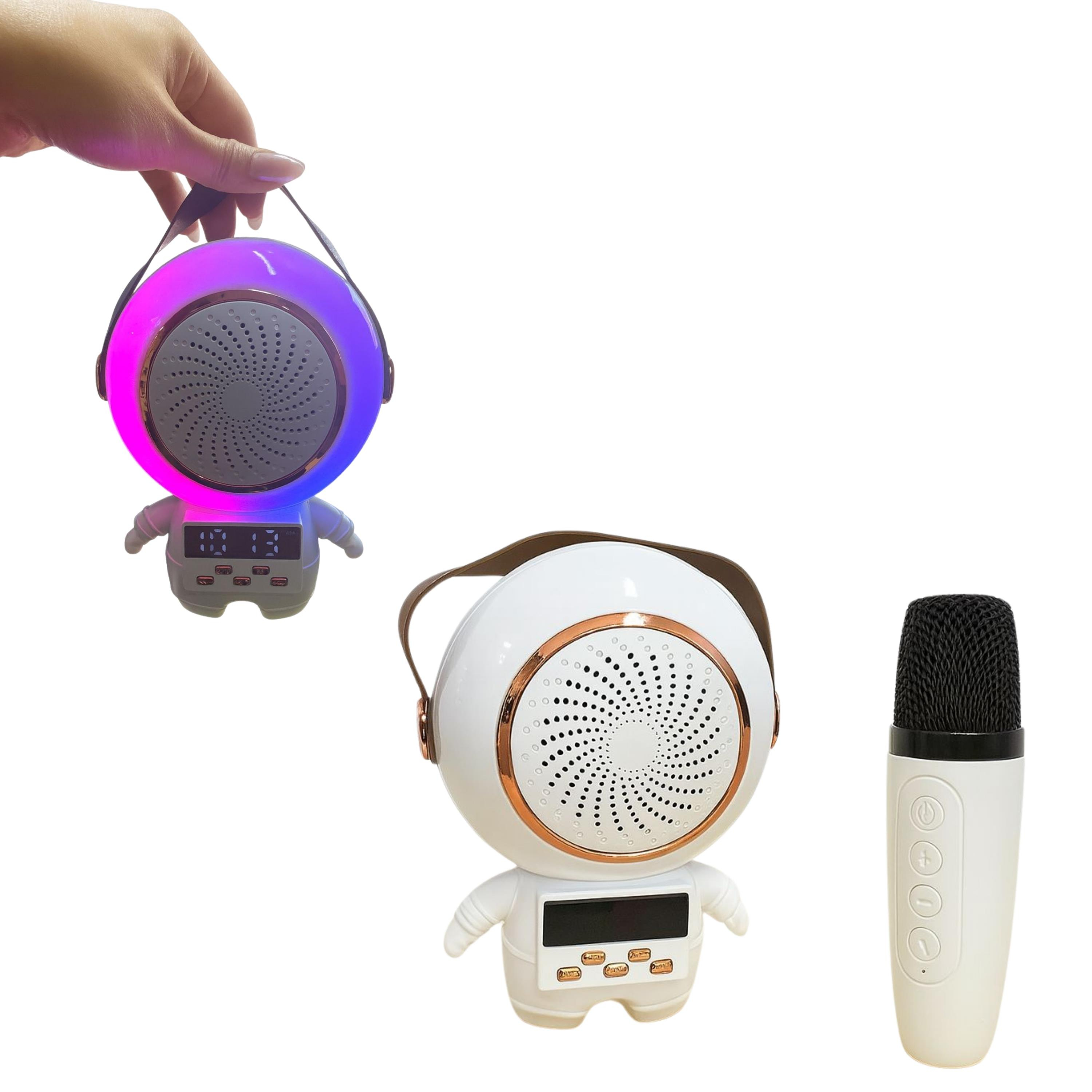 TK-66 Tek Mikrofonlu  Asto Speaker Rgb Led Işıklı Dijital Göstergeli Saat Astronot Bluetooth Hoparlör