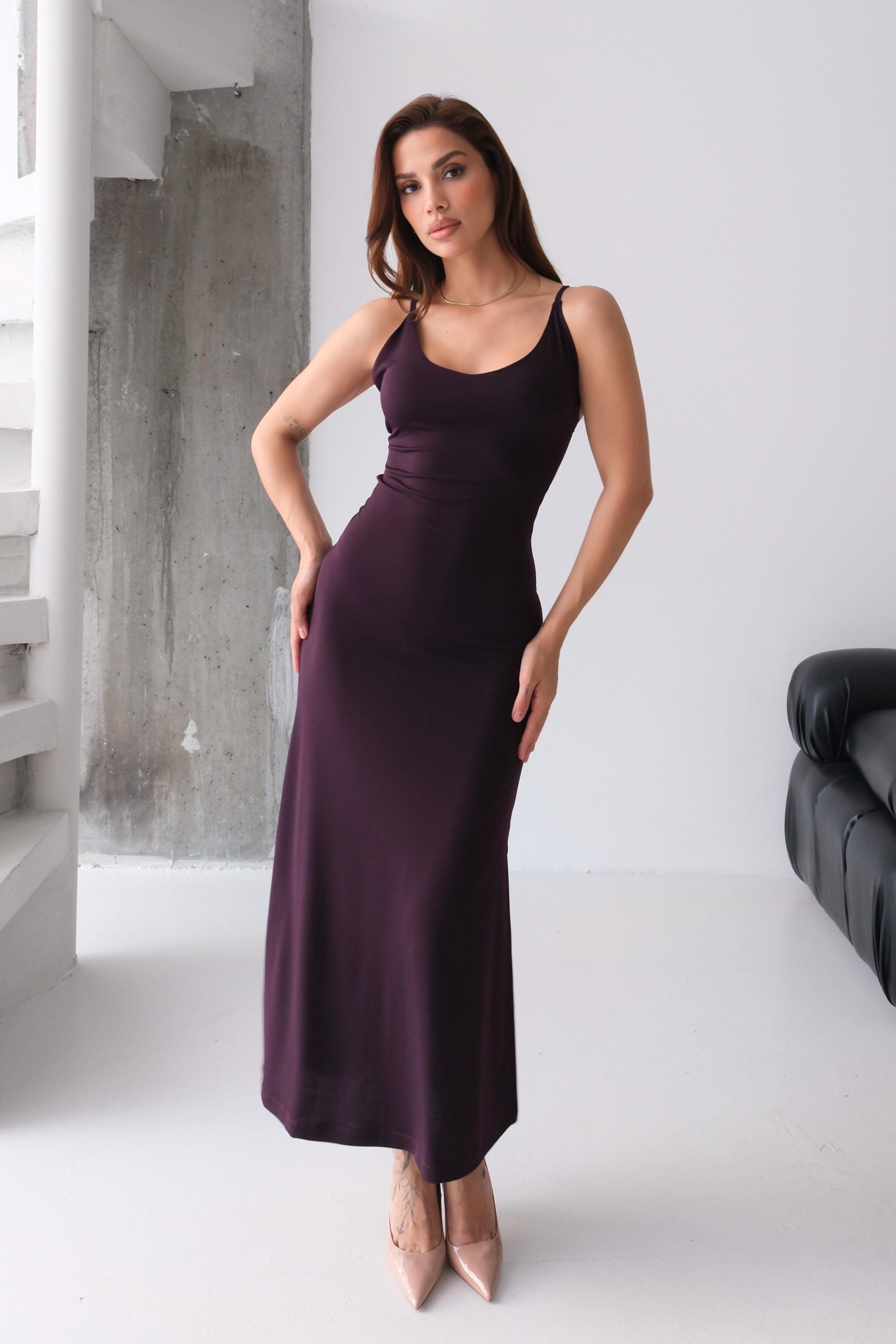 Women’s Spaghetti-Strap Cross-Back Cut-Out Sandy Midi Dress with Slit – Purple