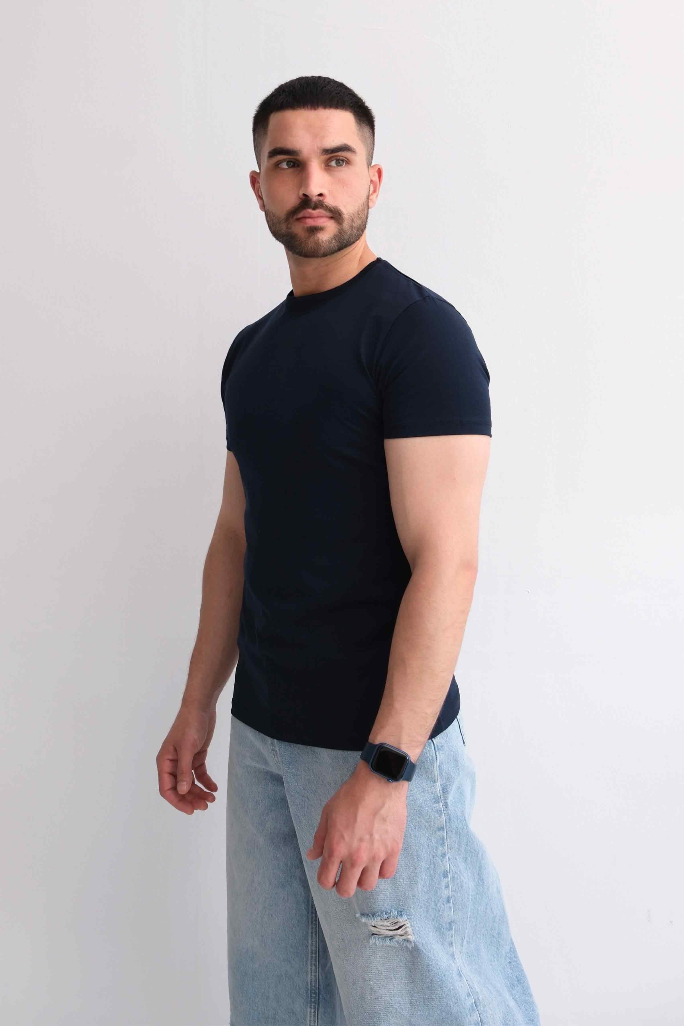 Men’s Crew-Neck Plain 100% Cotton Basic T-Shirt – Navy
