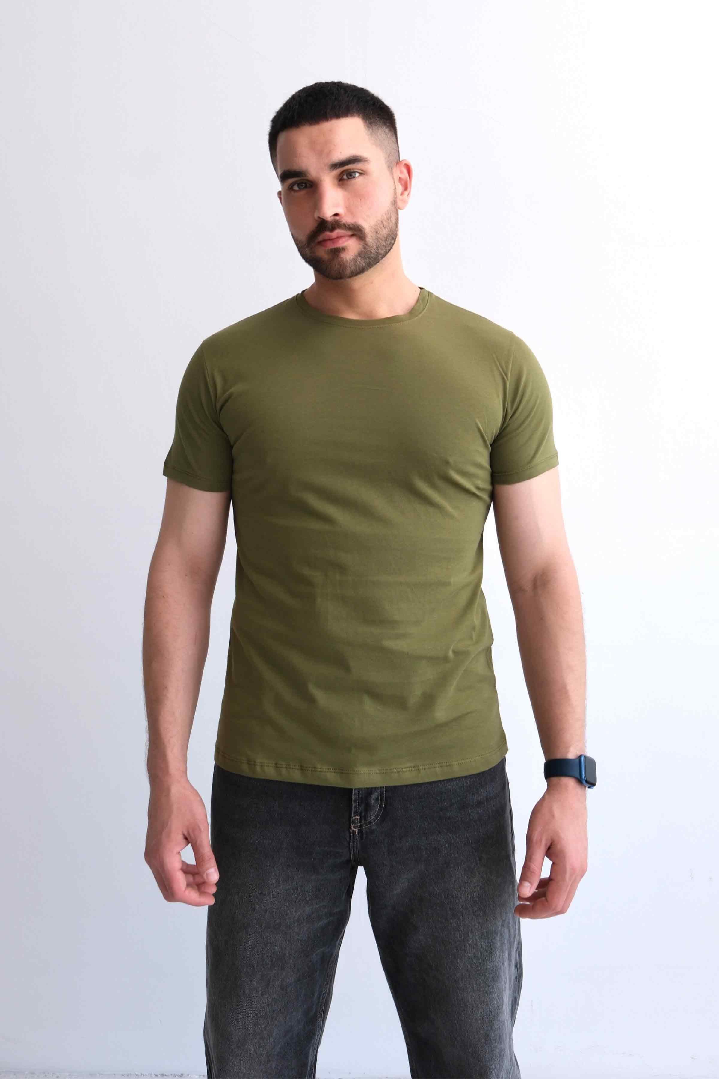 Men’s Crew-Neck Plain 100% Cotton Basic T-Shirt – Khaki