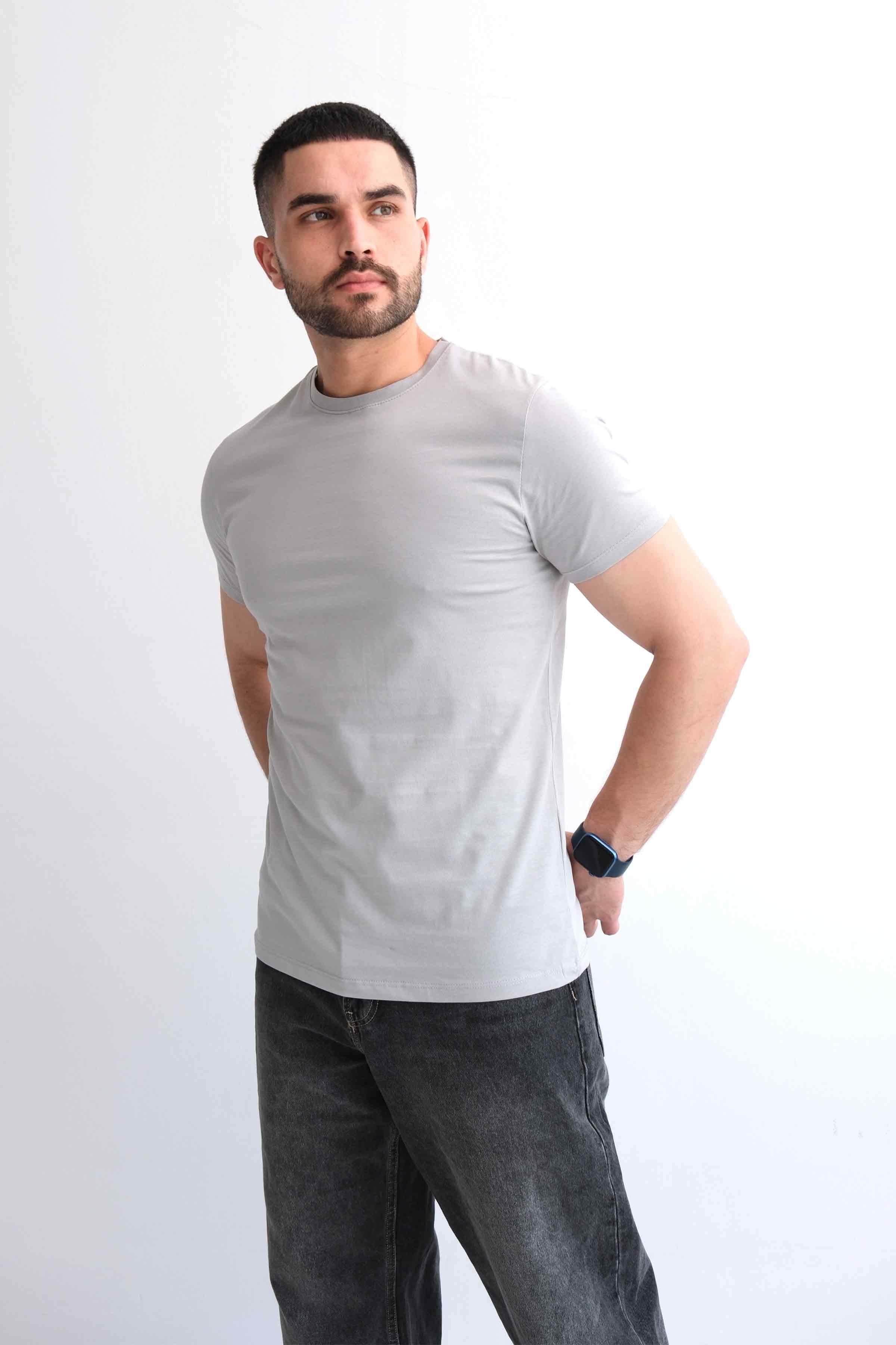 Men’s Crew-Neck Plain 100% Cotton Basic T-Shirt – Grey