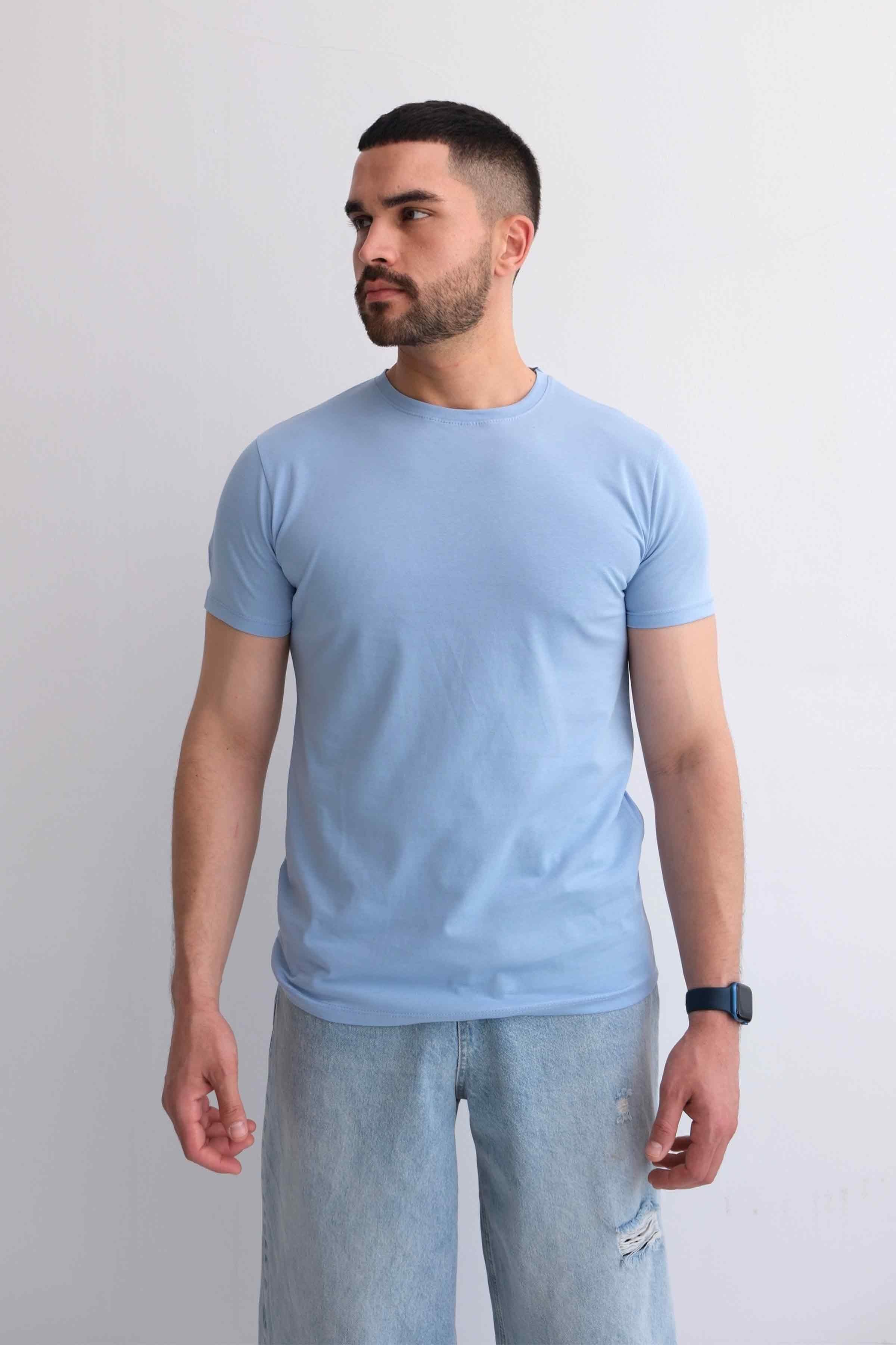 Men’s Crew-Neck Plain 100% Cotton Basic T-Shirt – Blue