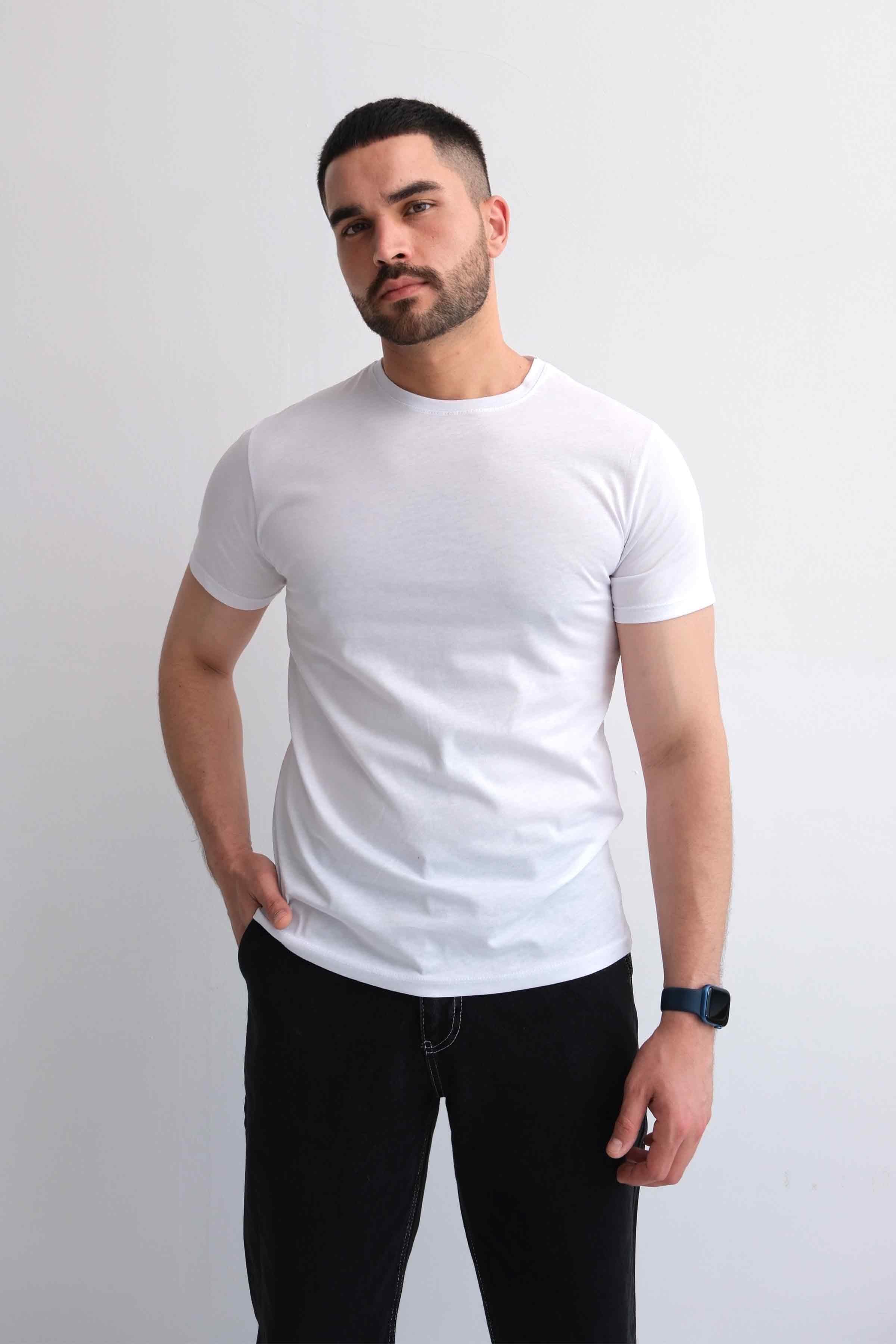 Men’s Crew-Neck Plain 100% Cotton Basic T-Shirt – White