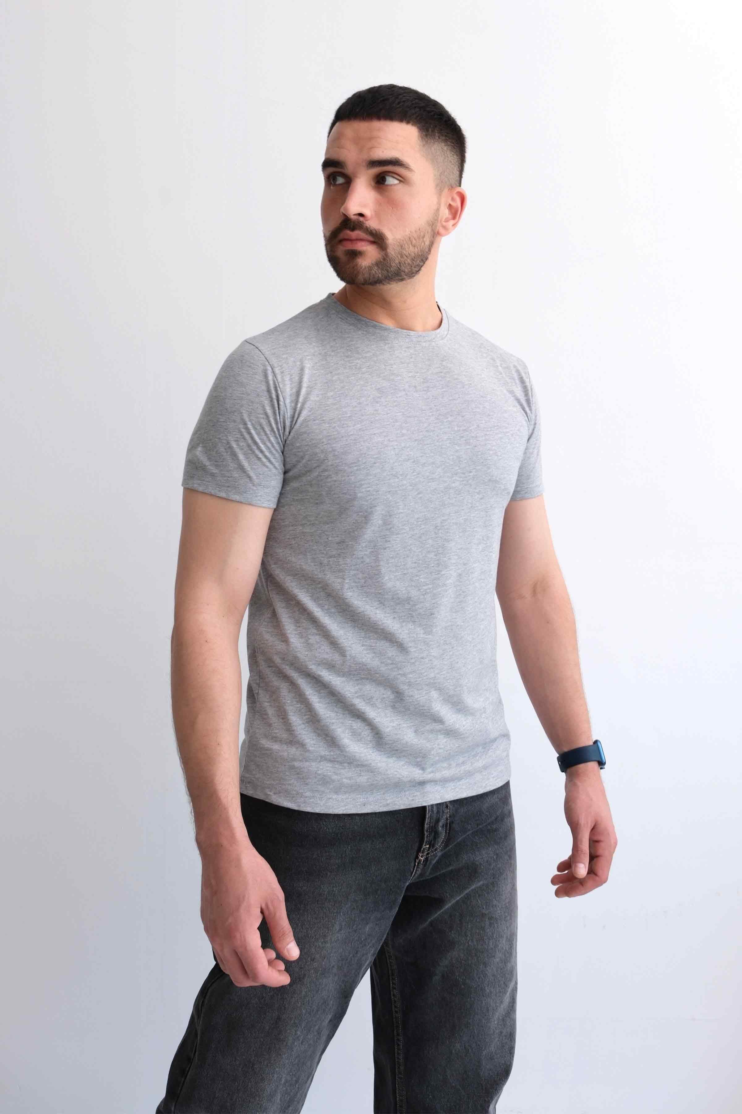 Men’s Crew-Neck Plain 100% Cotton Basic T-Shirt – Heather Grey