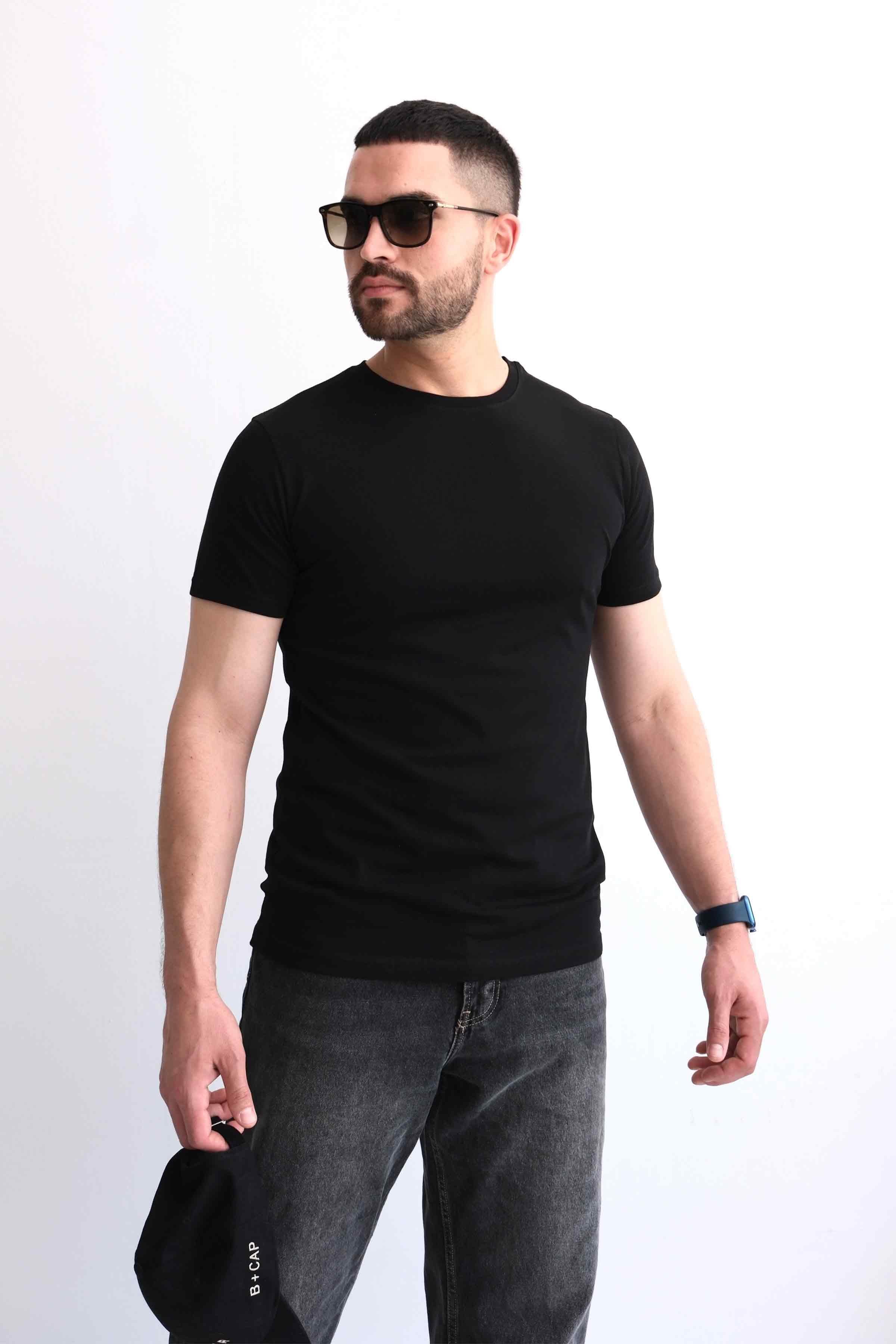 Men’s Crew-Neck Plain 100% Cotton Basic T-Shirt – Black