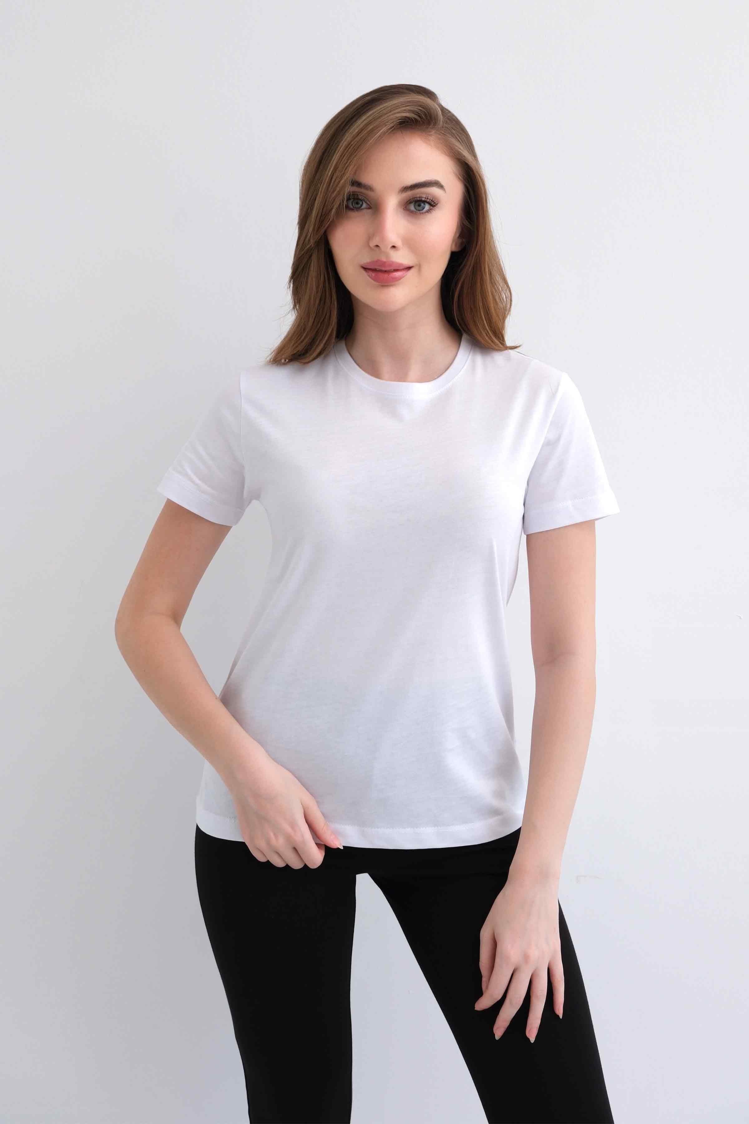 Women’s Crew-Neck Plain 100% Cotton Basic T-Shirt – White