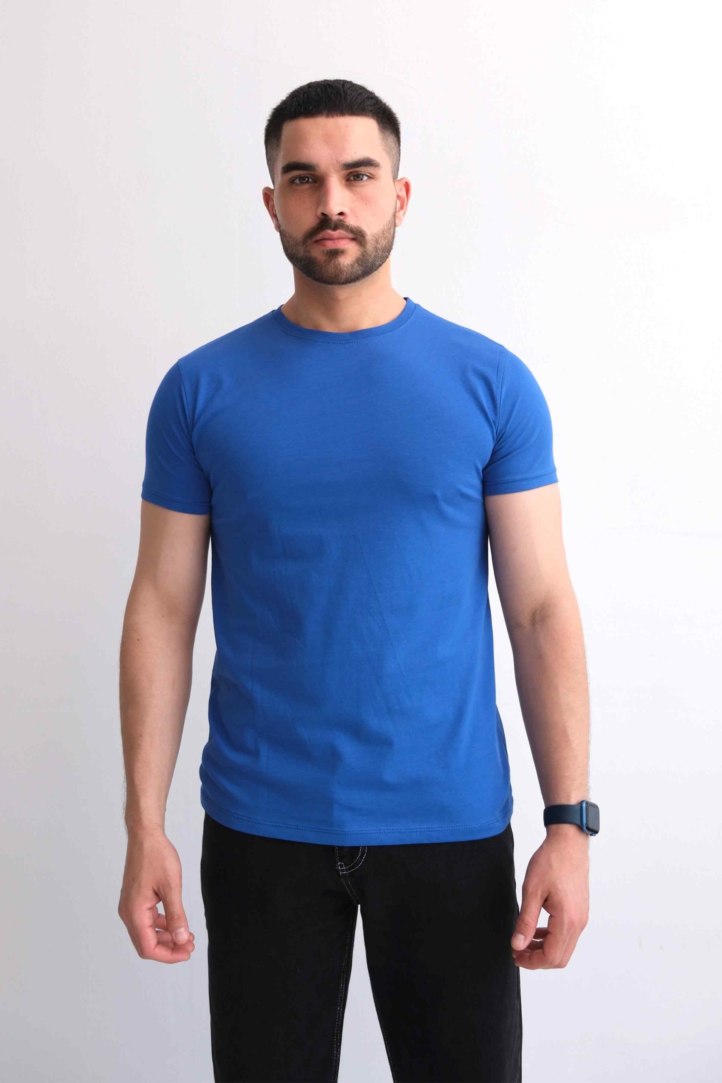 Men’s Crew-Neck Plain 100% Cotton Basic T-Shirt – Cobalt Blue