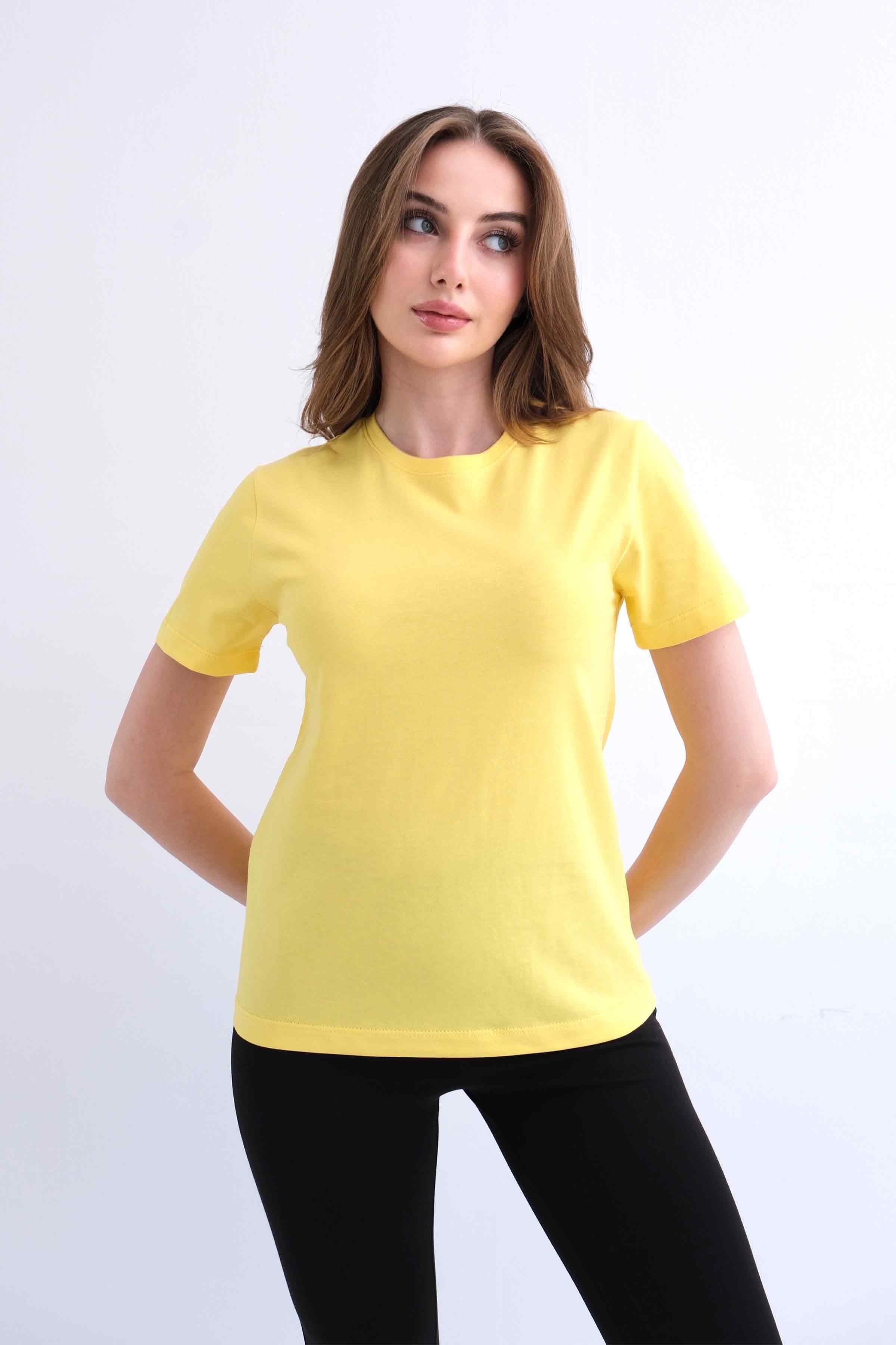 Women’s Crew-Neck Plain 100% Cotton Basic T-Shirt – Yellow