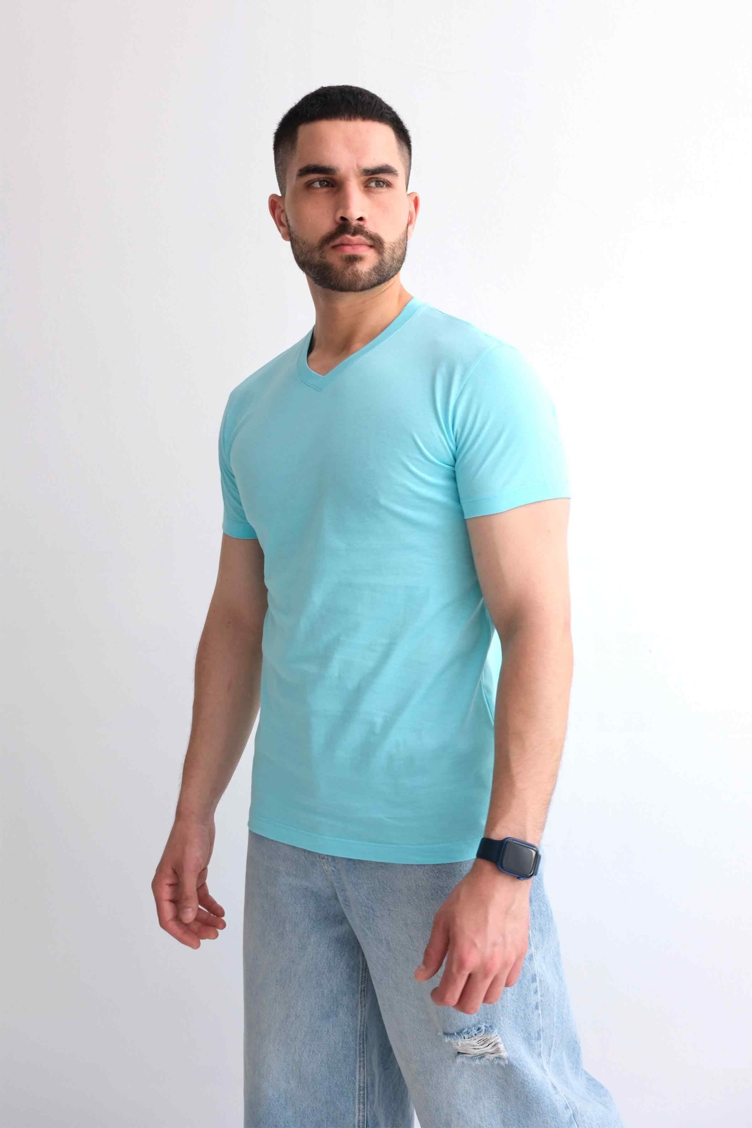 Men’s V-Neck Plain 100% Cotton Basic T-Shirt – Green