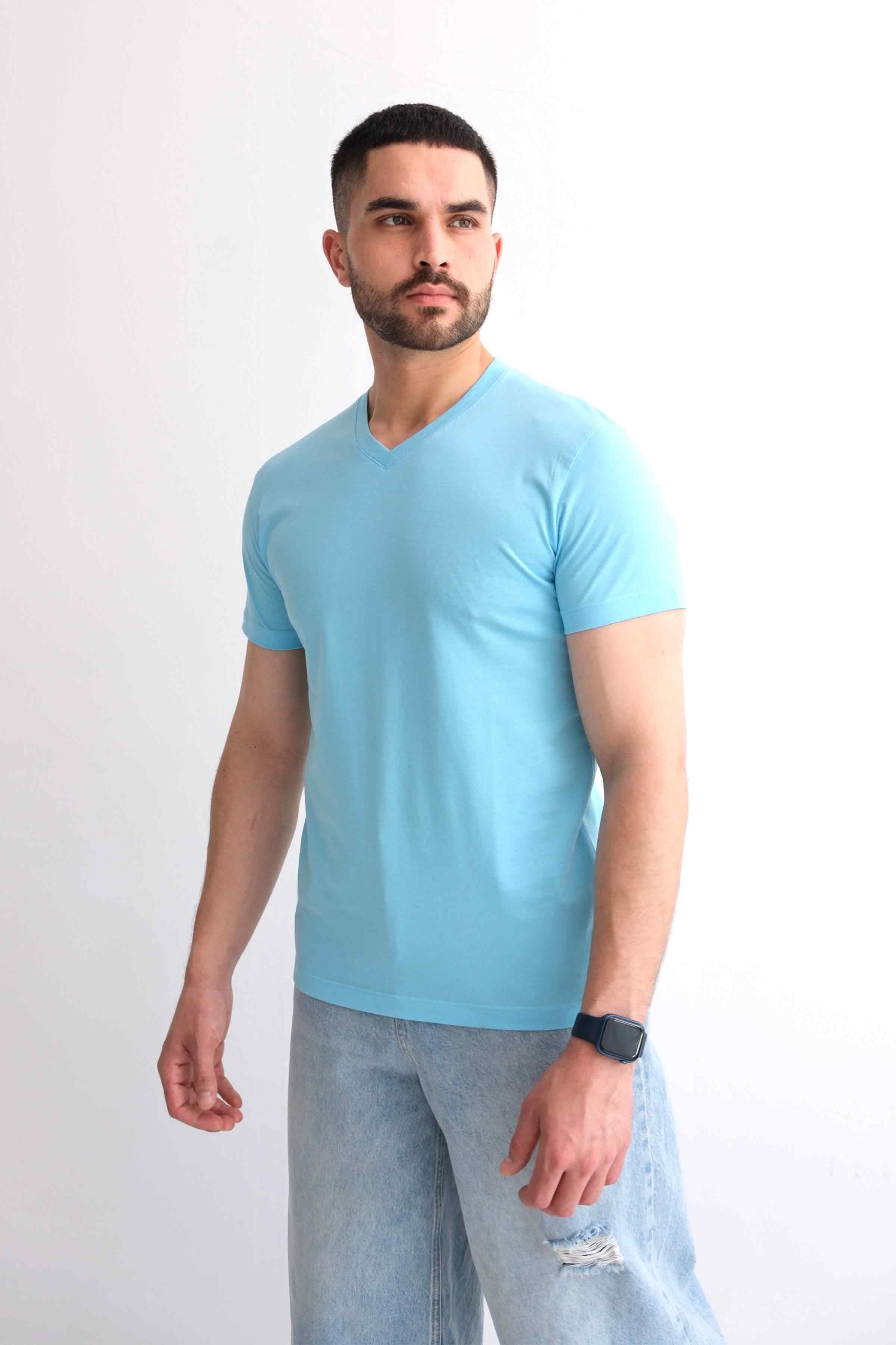 Men’s V-Neck Plain 100% Cotton Basic T-Shirt – Mint