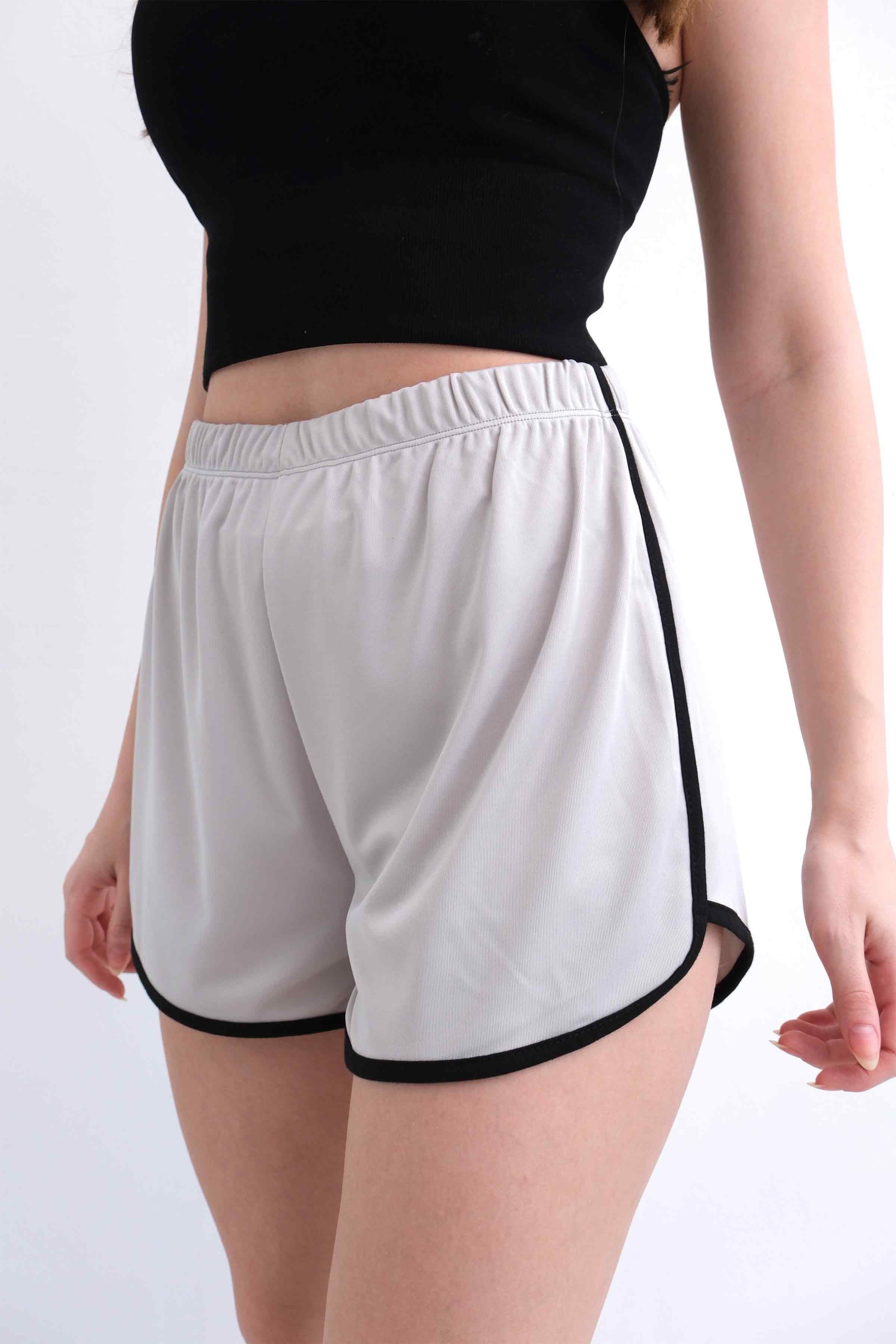 Women’s Elastic-Waist Scuba Athletic Shorts with Piping – Light Grey