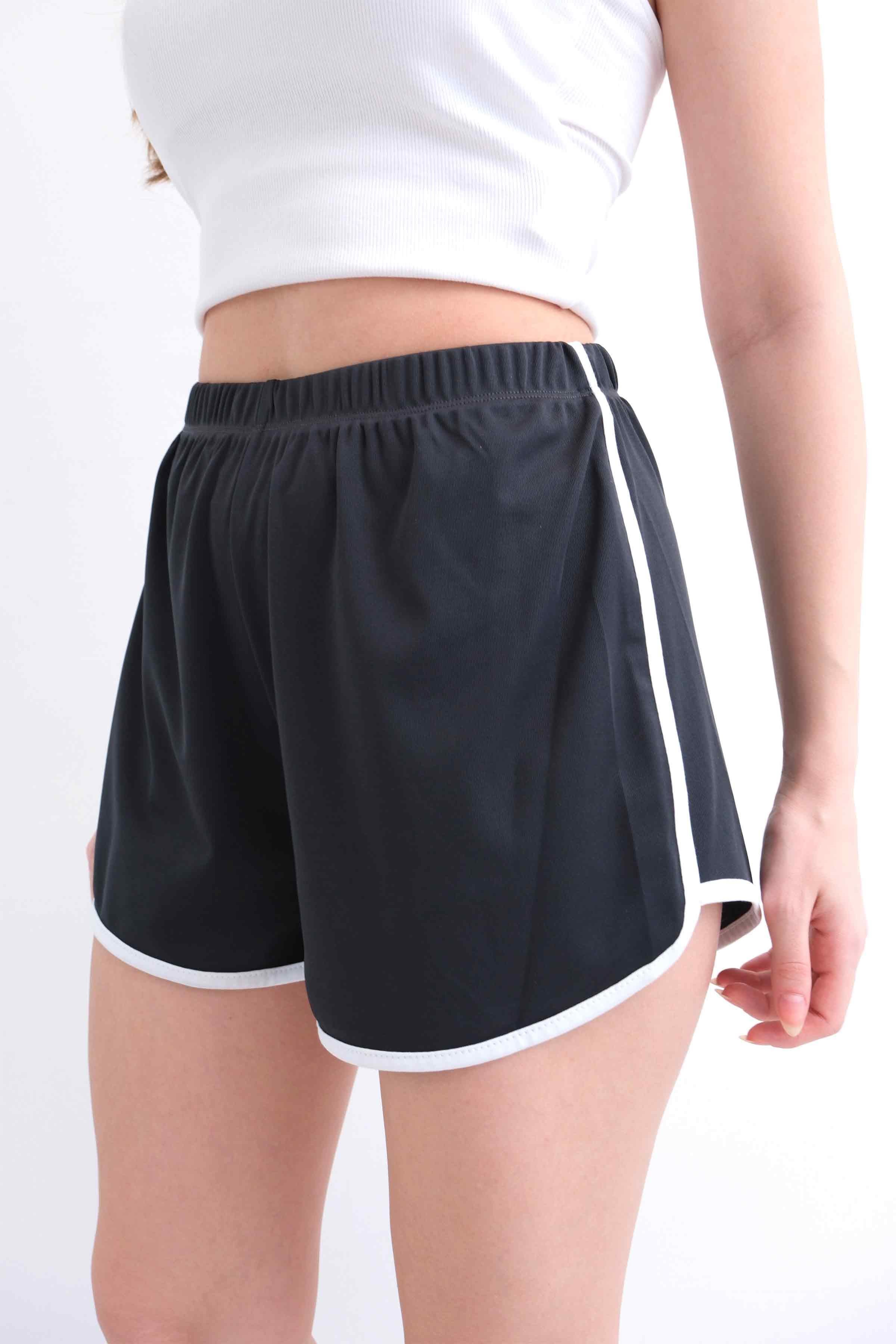 Women’s Elastic-Waist Scuba Athletic Shorts with Piping – Anthracite