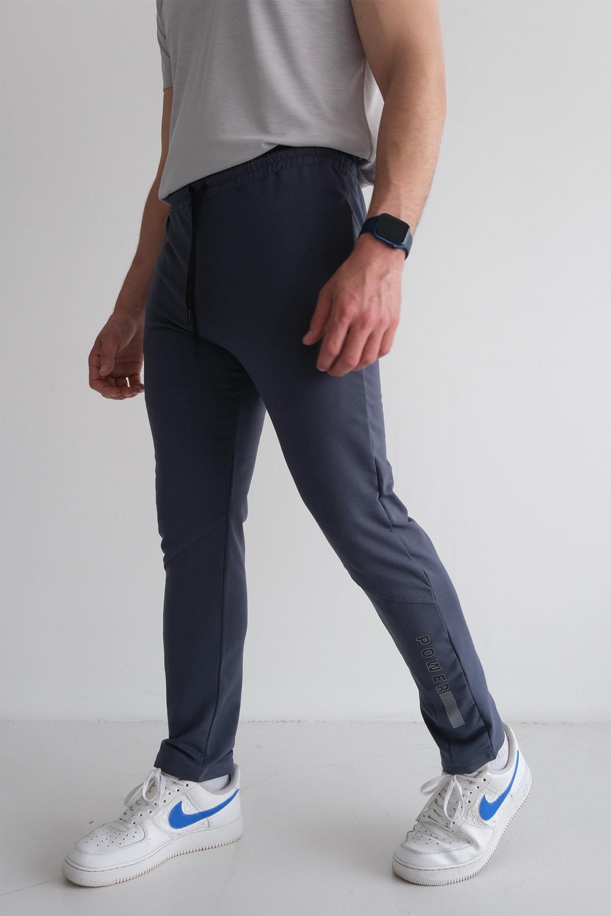 Men’s Slim-Fit Drawstring Printed Sweatpants with Pockets, Straight Leg - Charcoal