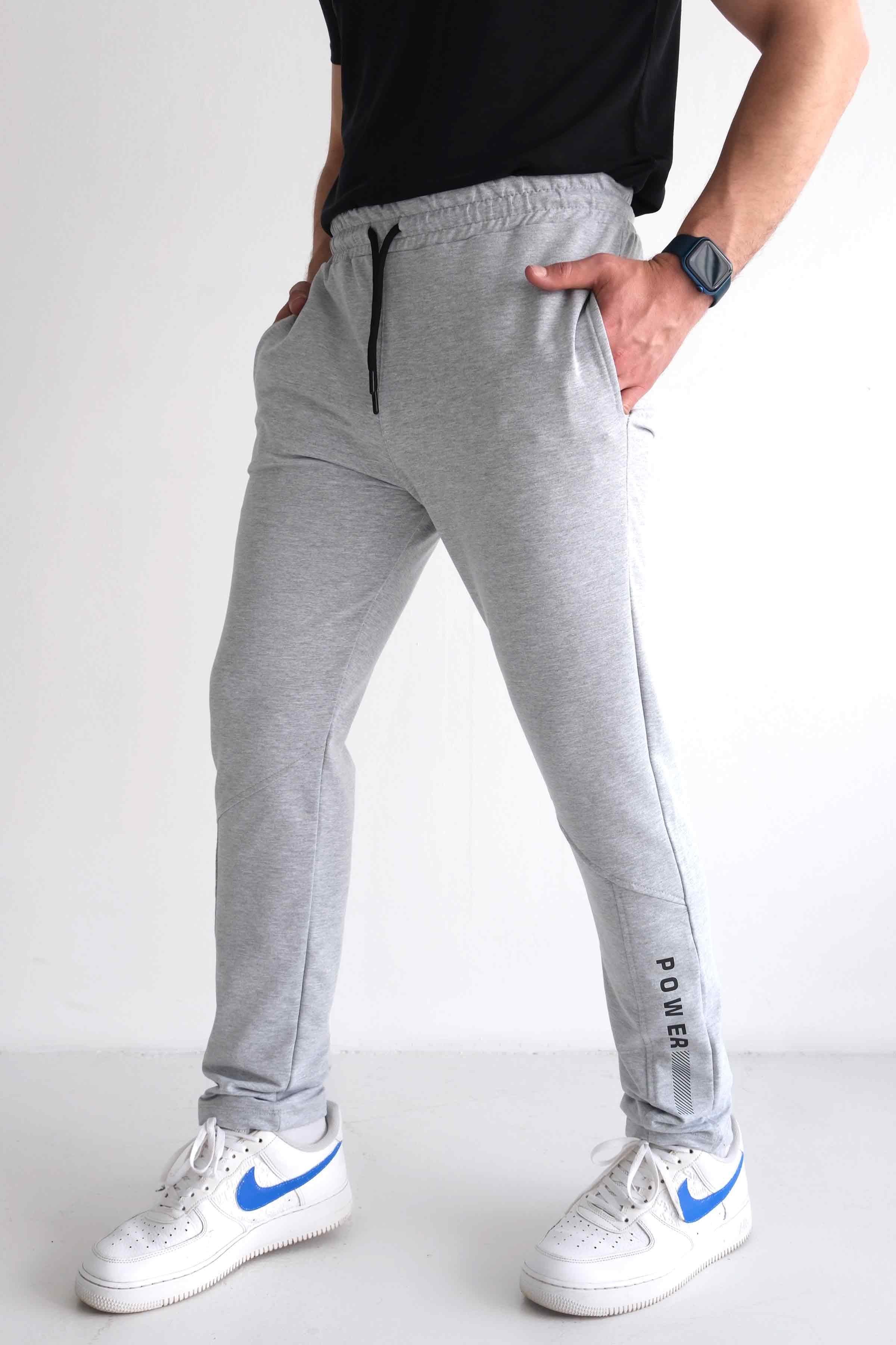 Men’s Slim-Fit Drawstring Printed Sweatpants with Pockets, Straight Leg - Grey