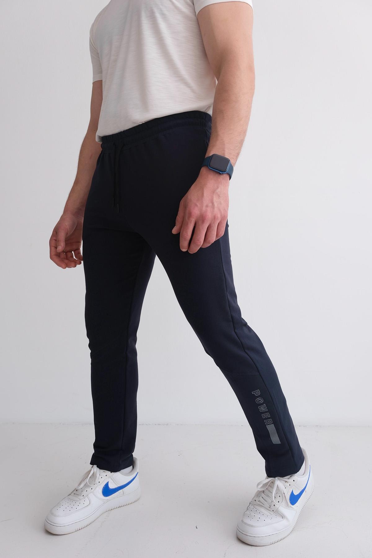 Men’s Slim-Fit Drawstring Printed Sweatpants with Pockets, Straight Leg - Navy
